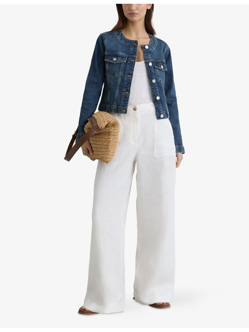REISS Medora Round-Neck Denim Jacket outlook