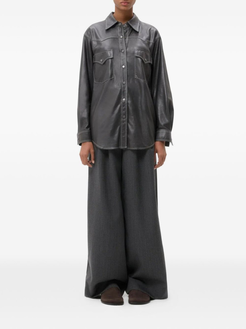 contrast-stitch leather shirt 3
