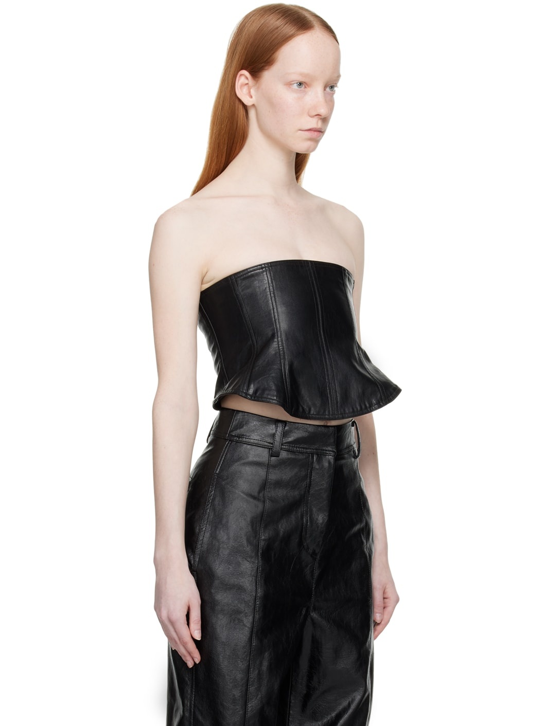Black Straight Neck Faux-Leather Corset - 2