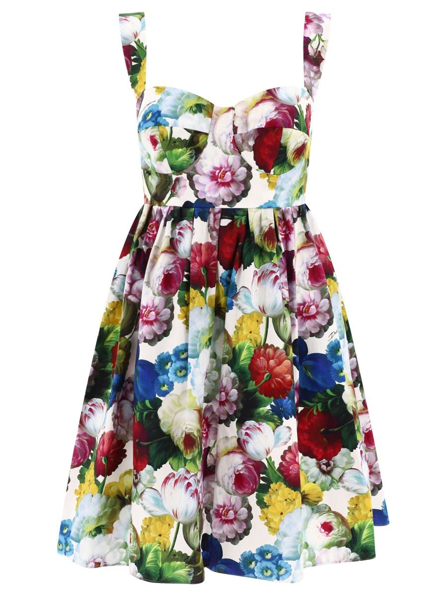 DOLCE & GABBANA SHORT COTTON CORSET DRESS WITH NOCTURNAL FLOWER PRINT - 1