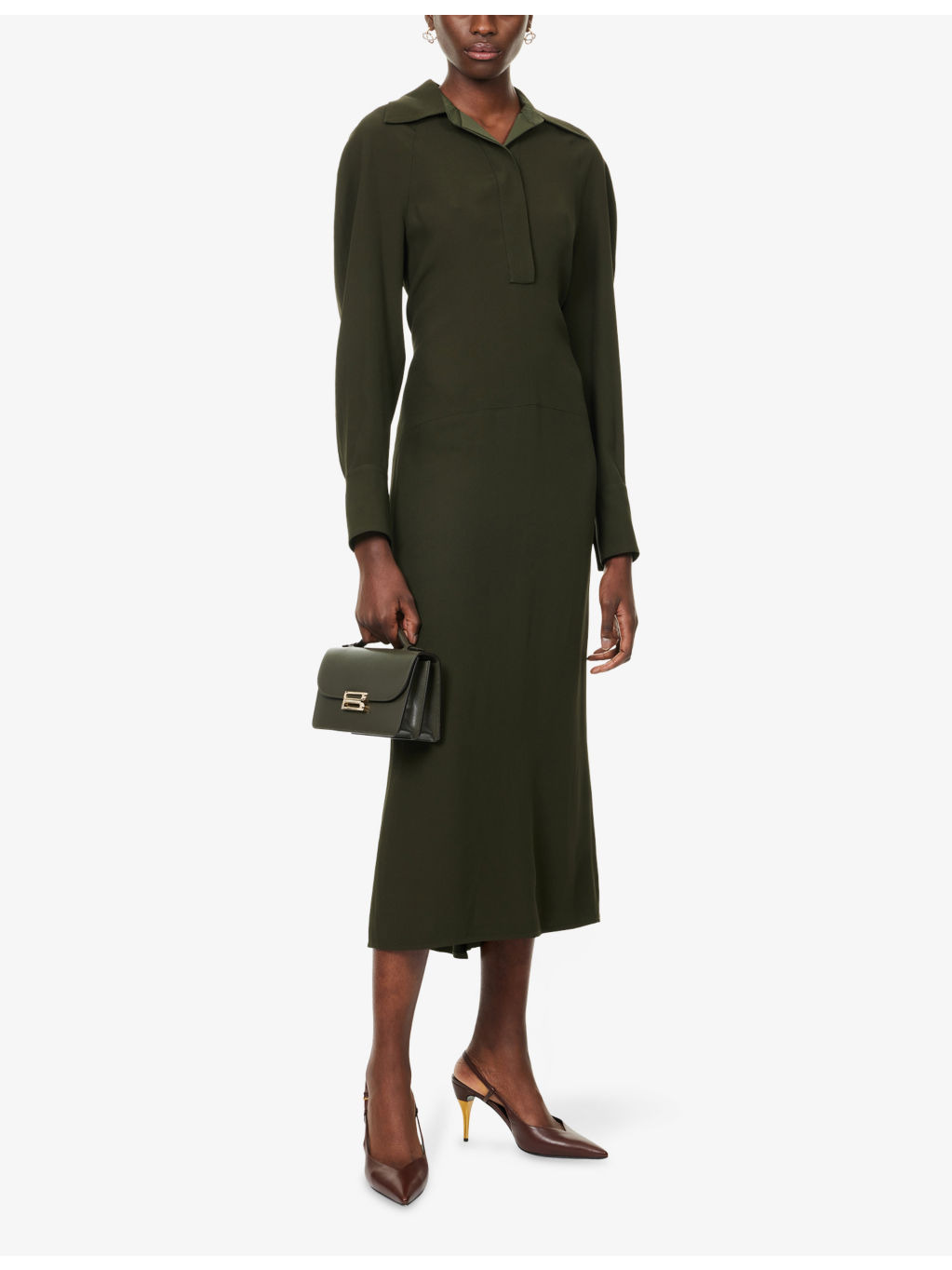 Regular-Fit Long-Sleeves Woven Midi dress - 2