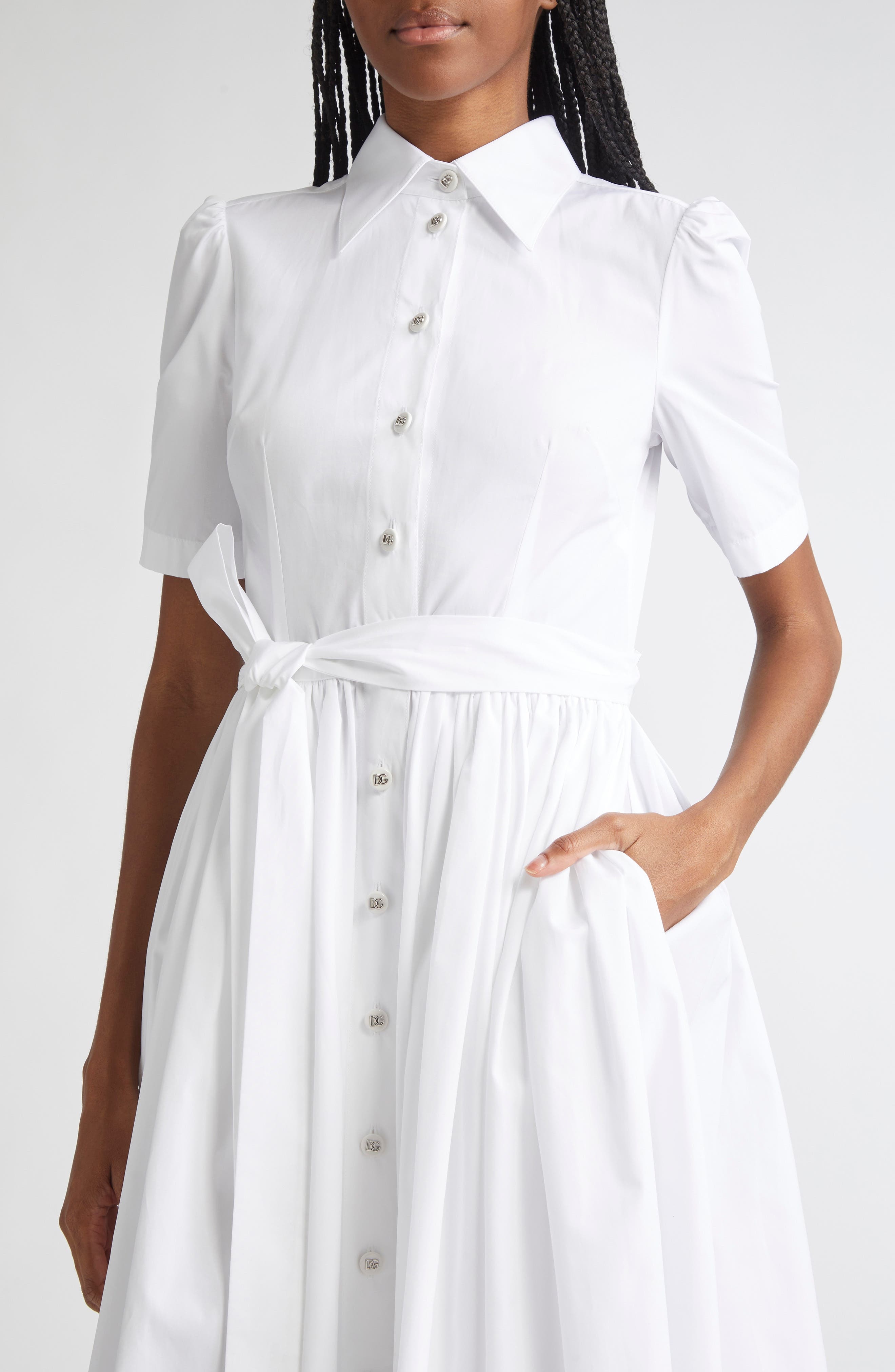 Dolce&Gabbana Belted Cotton Poplin Shirtdress in W0800 Bianco Ottico at Nordstrom - 4