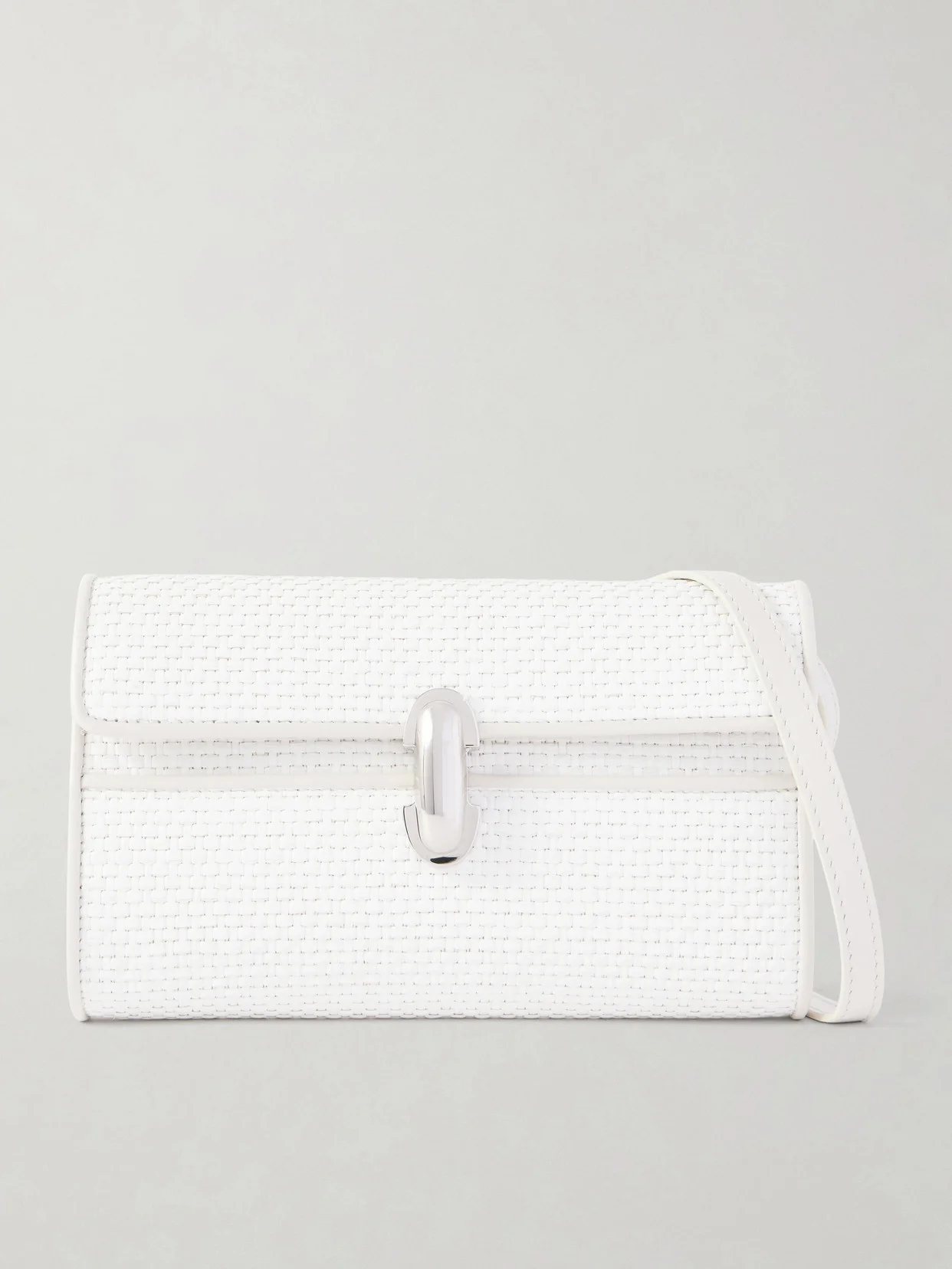 Symmetry Leather-trimmed Woven Raffia Shoulder Bag - 1