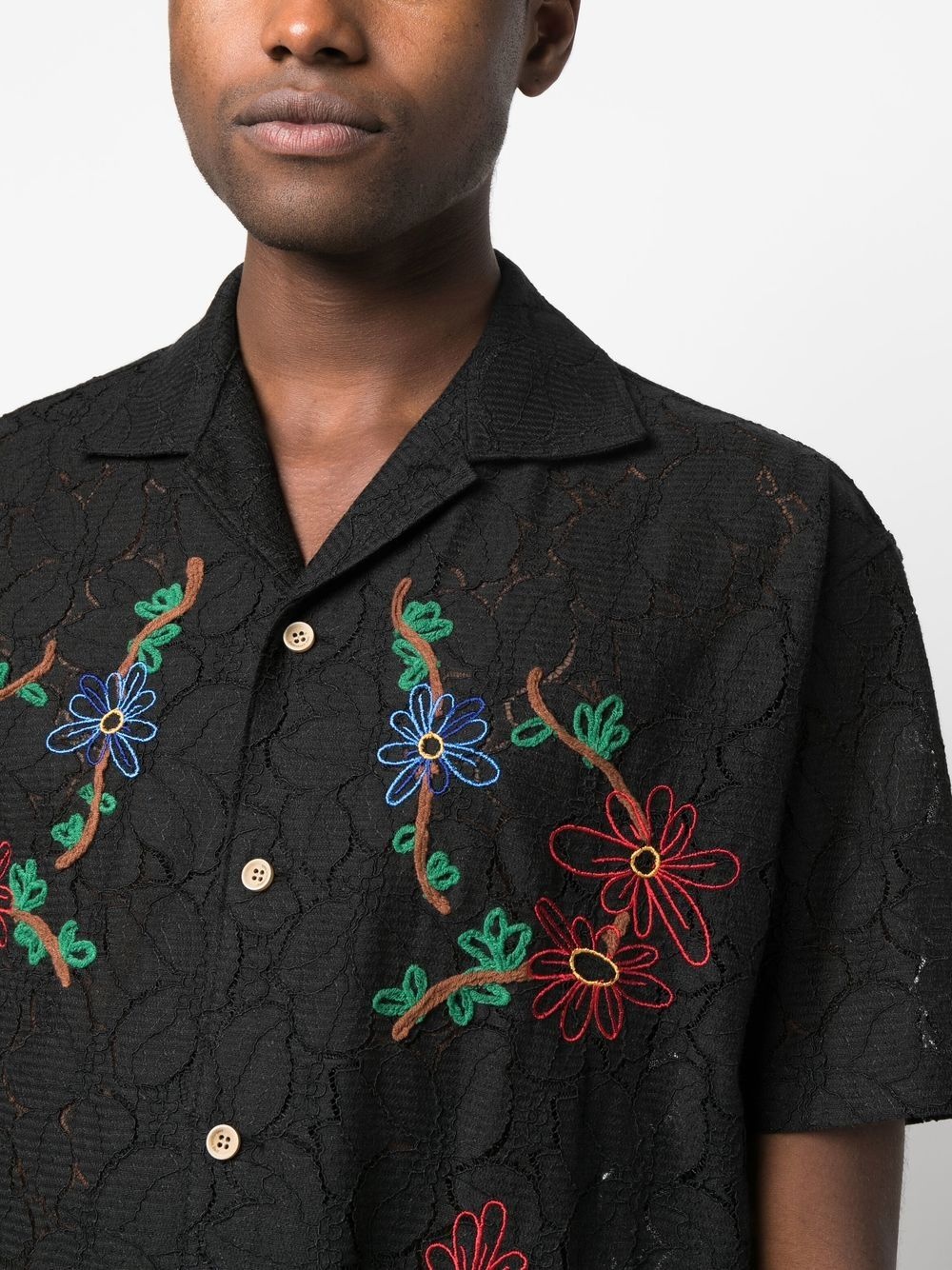 floral-embroidered patterned-jacquard shirt - 5