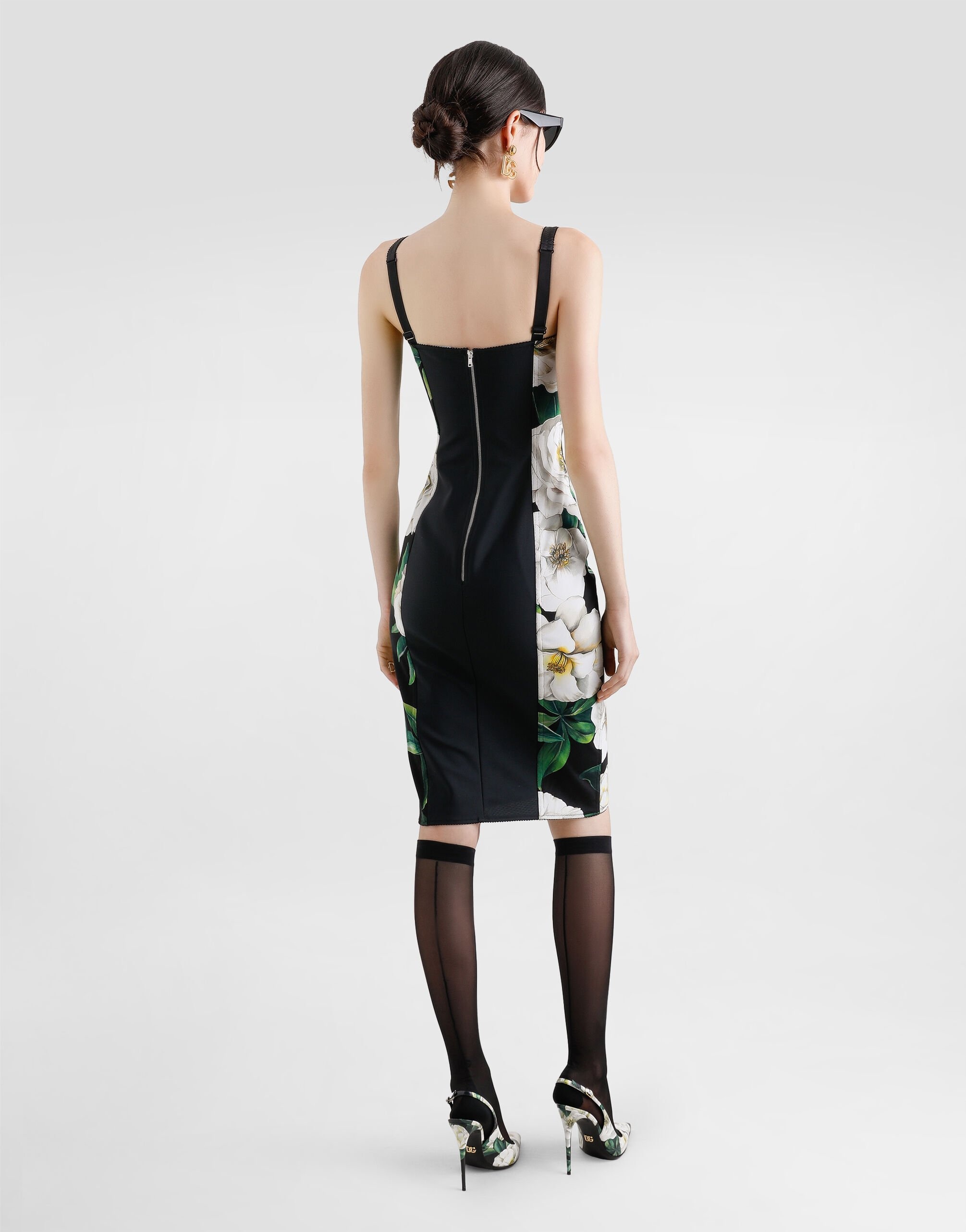 Stretch marquisette midi dress with gardenia print - 3