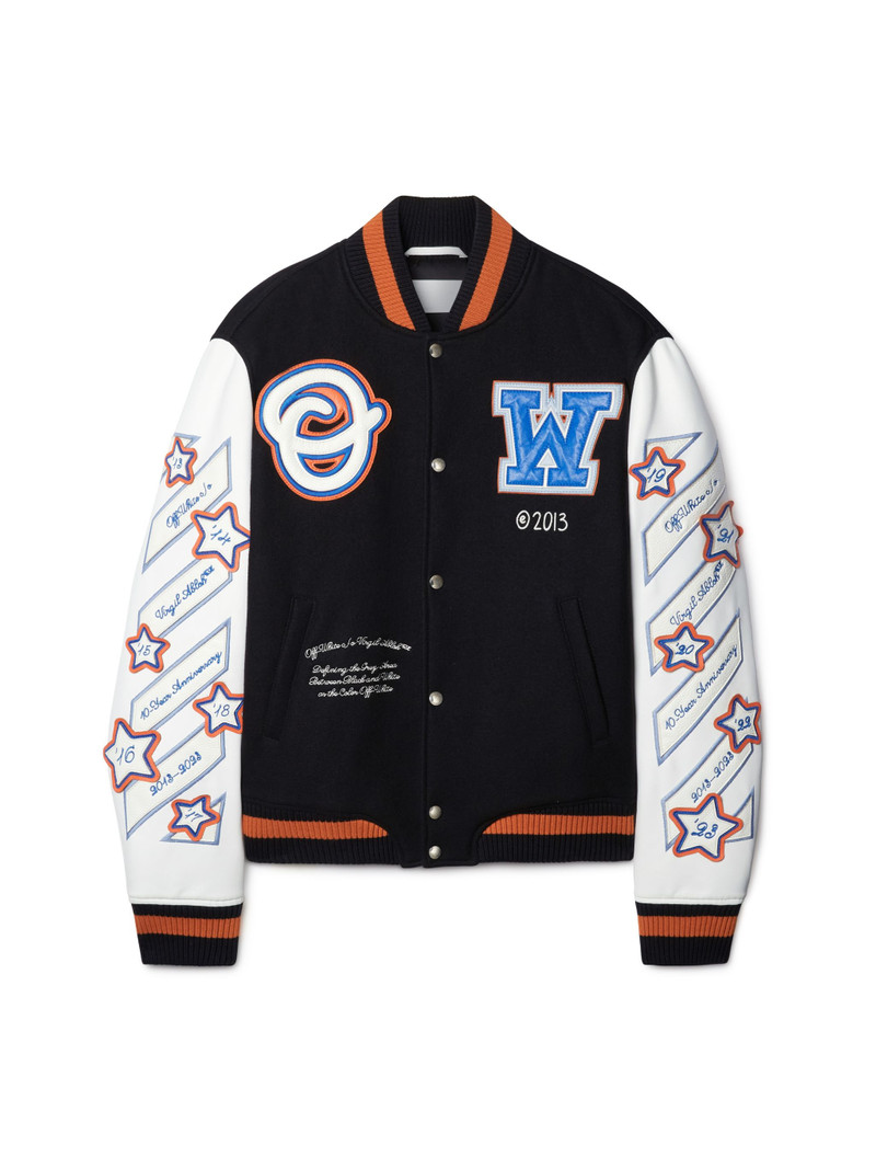 Black Wizard Leather Wool Varsity Jacket - 1