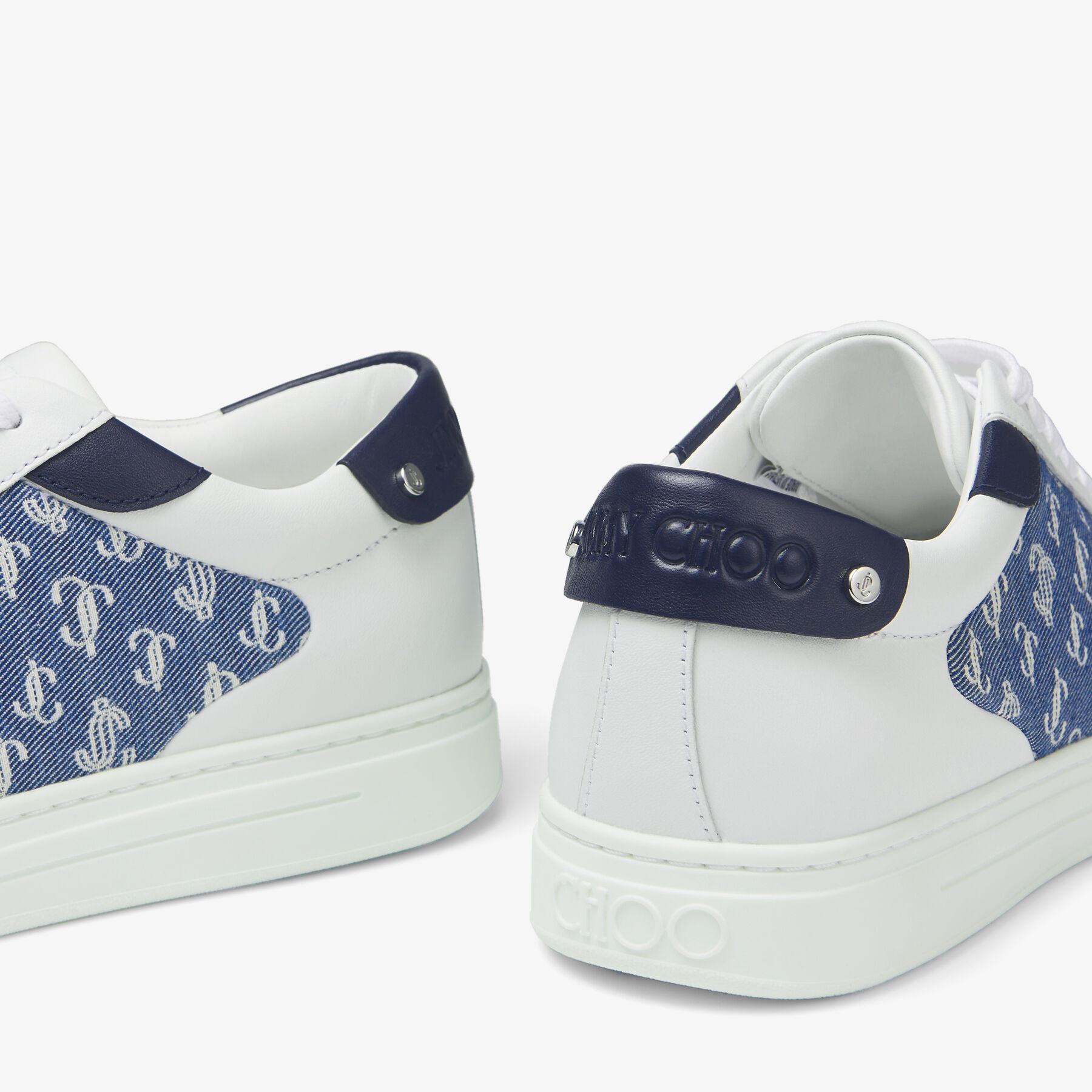 Rome/f
White Leather and Denim JC Monogram Pattern Low-Top Trainers - 4
