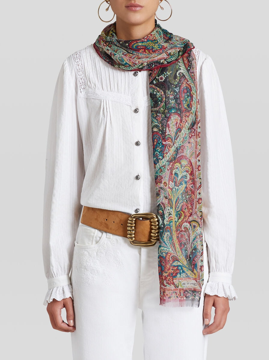 SILK SCARF WITH FLORAL LEAFY MOTIF - 2