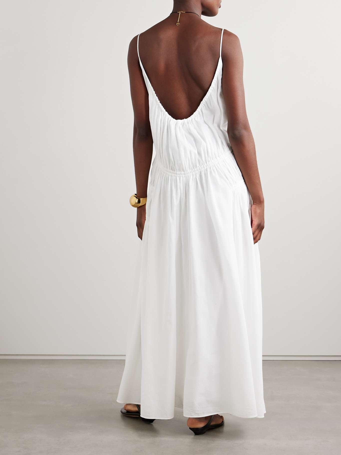Gathered tiered cotton-poplin maxi dress White - 3