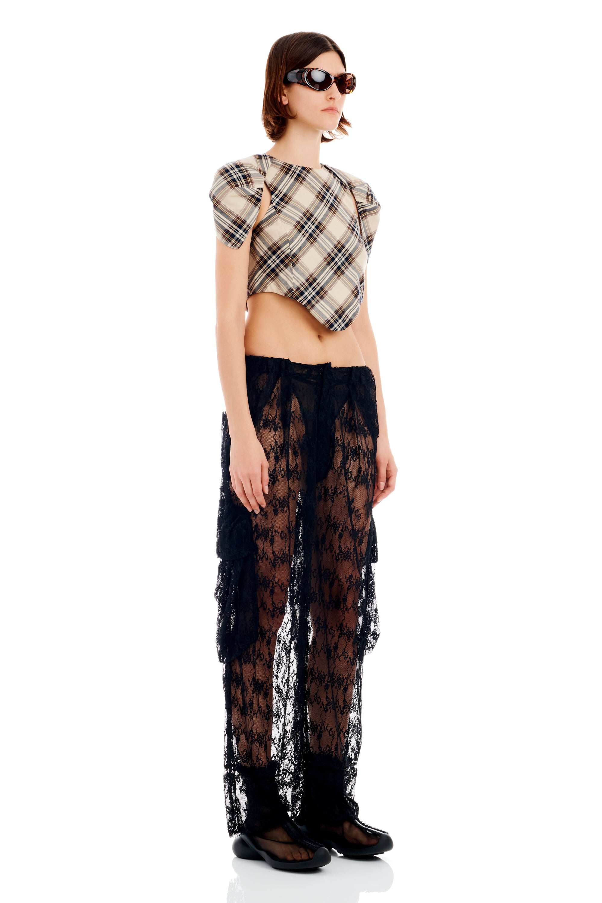 BLACK LACE PLEATED CARGO PANT - 3