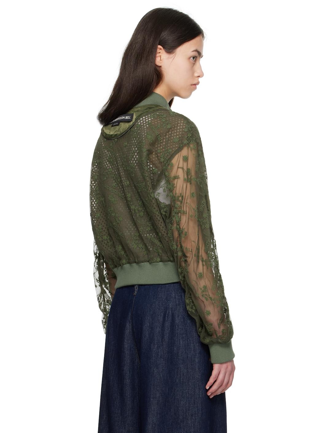 Khaki Layered Logo Lace Short Bomber Jacket - 3