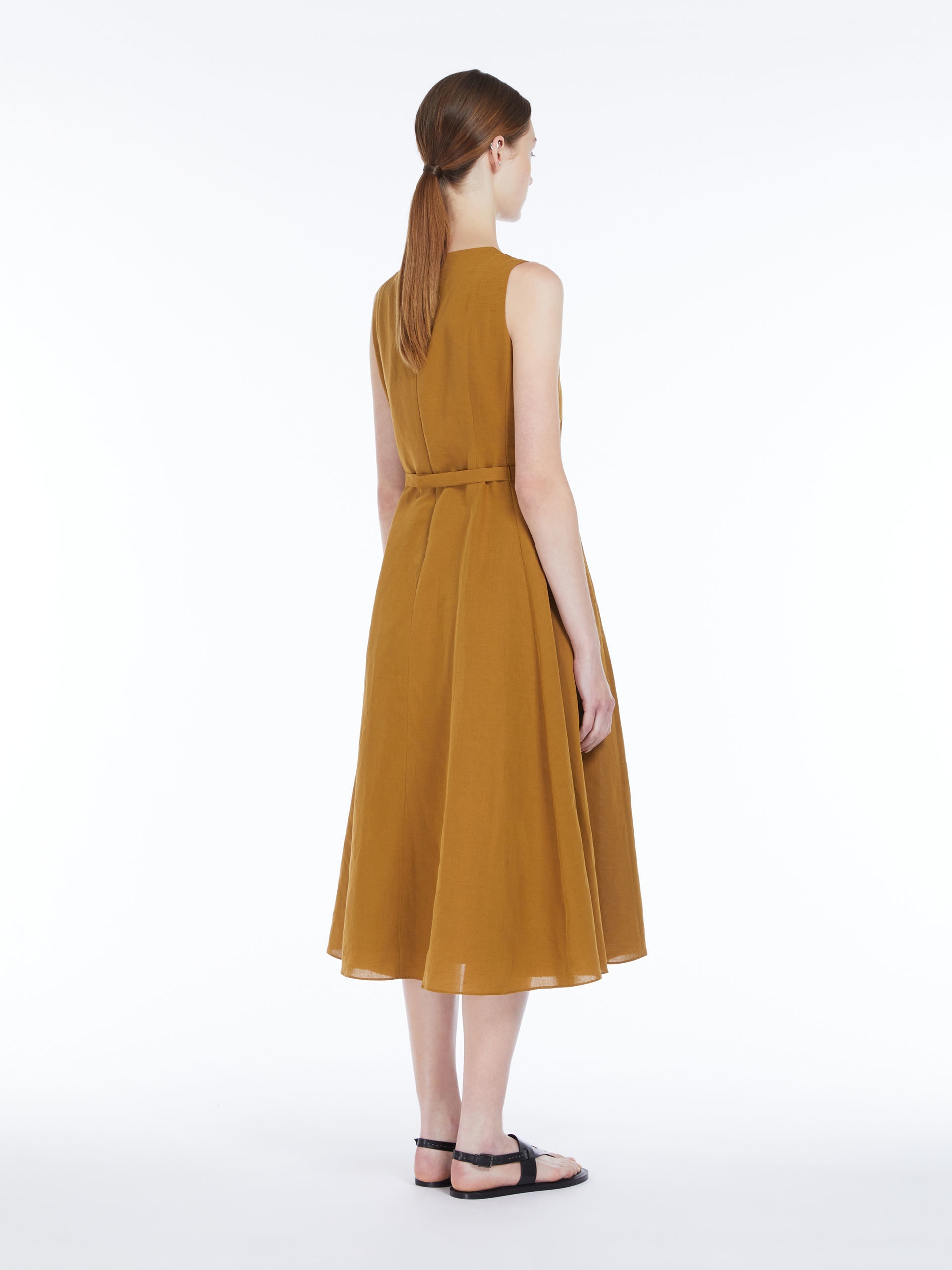 Midi linen dress with seams - 4