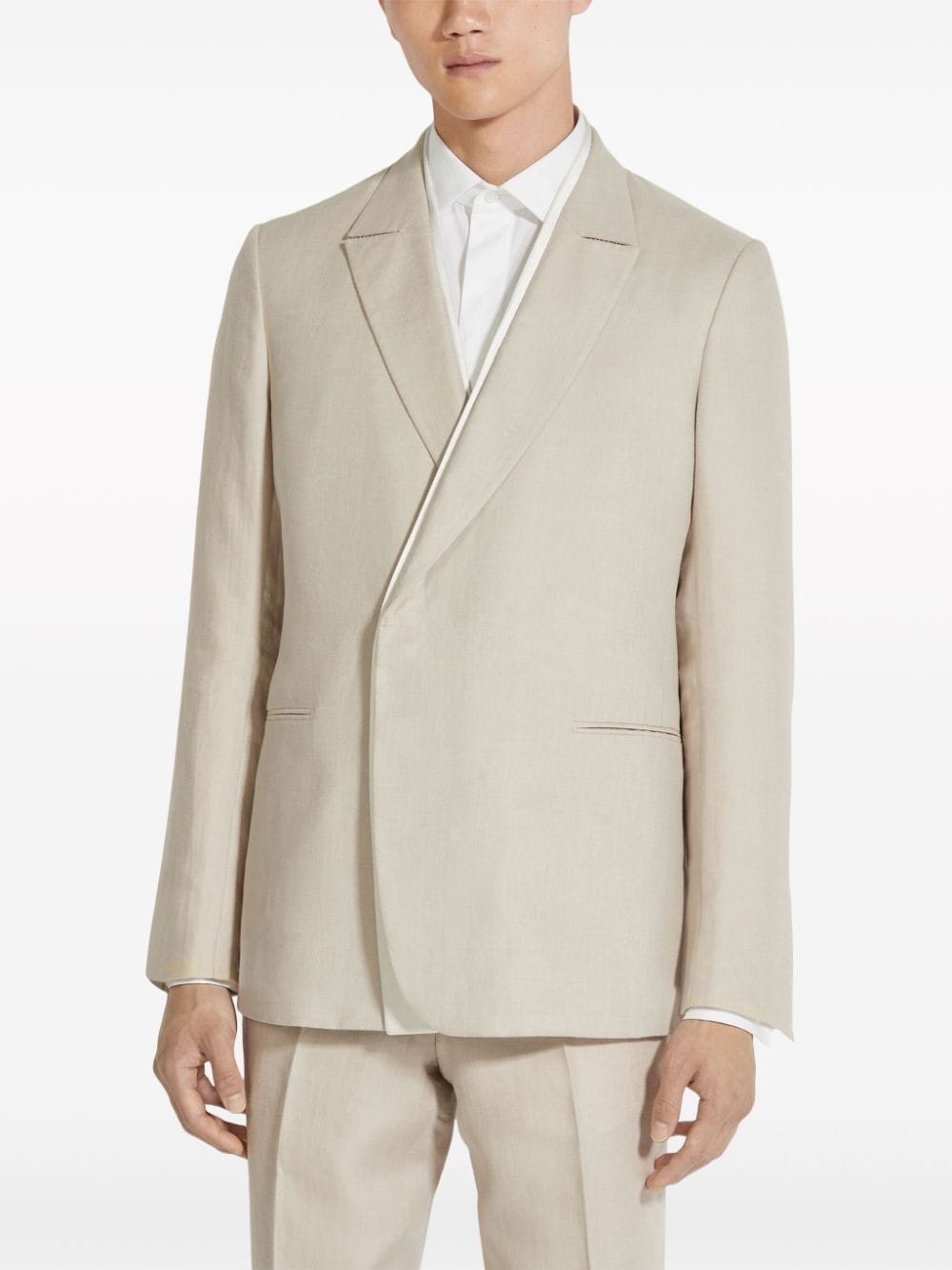 off-centre front linen blazer - 3