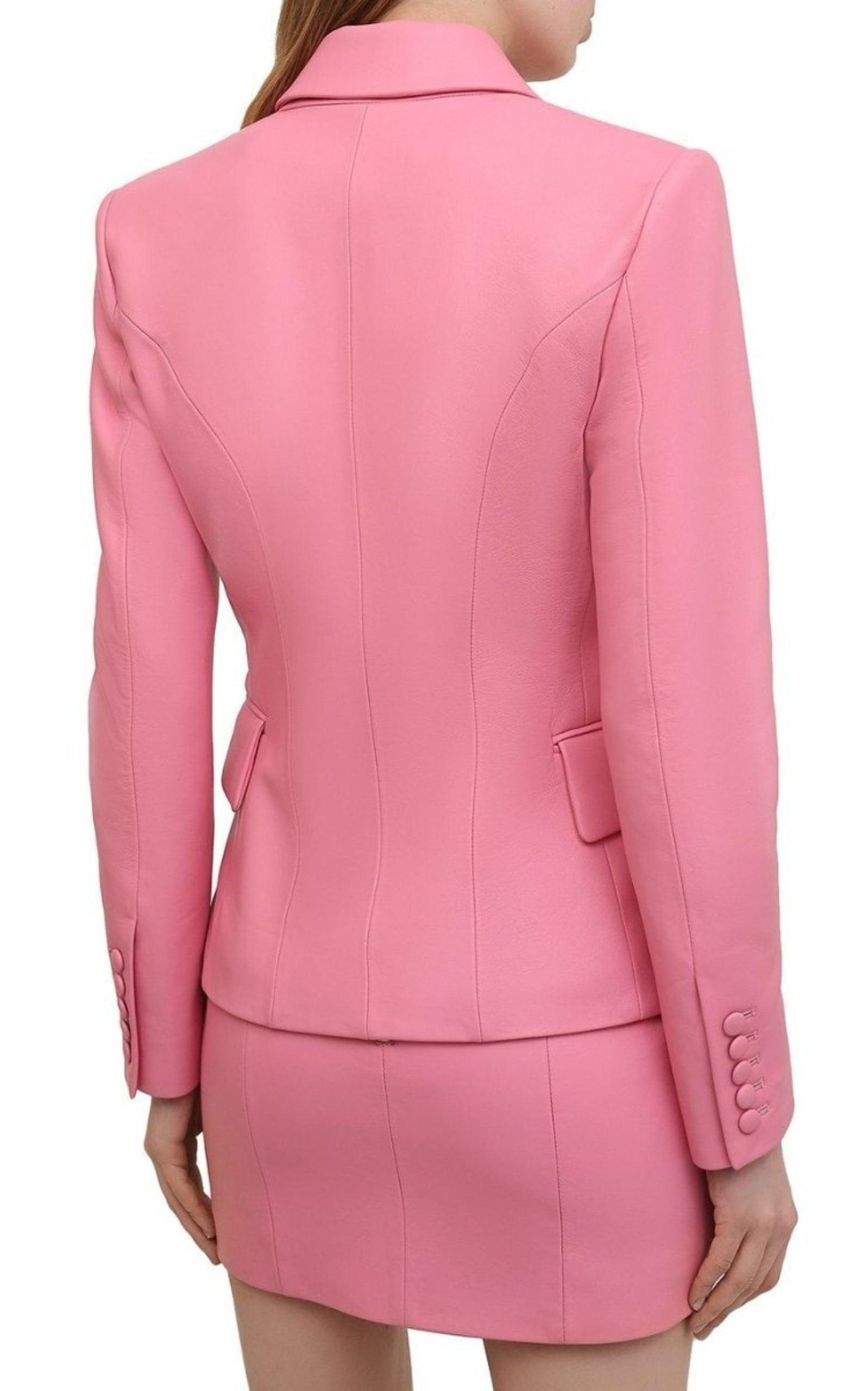 Double-Breasted Leather Blazer - 4