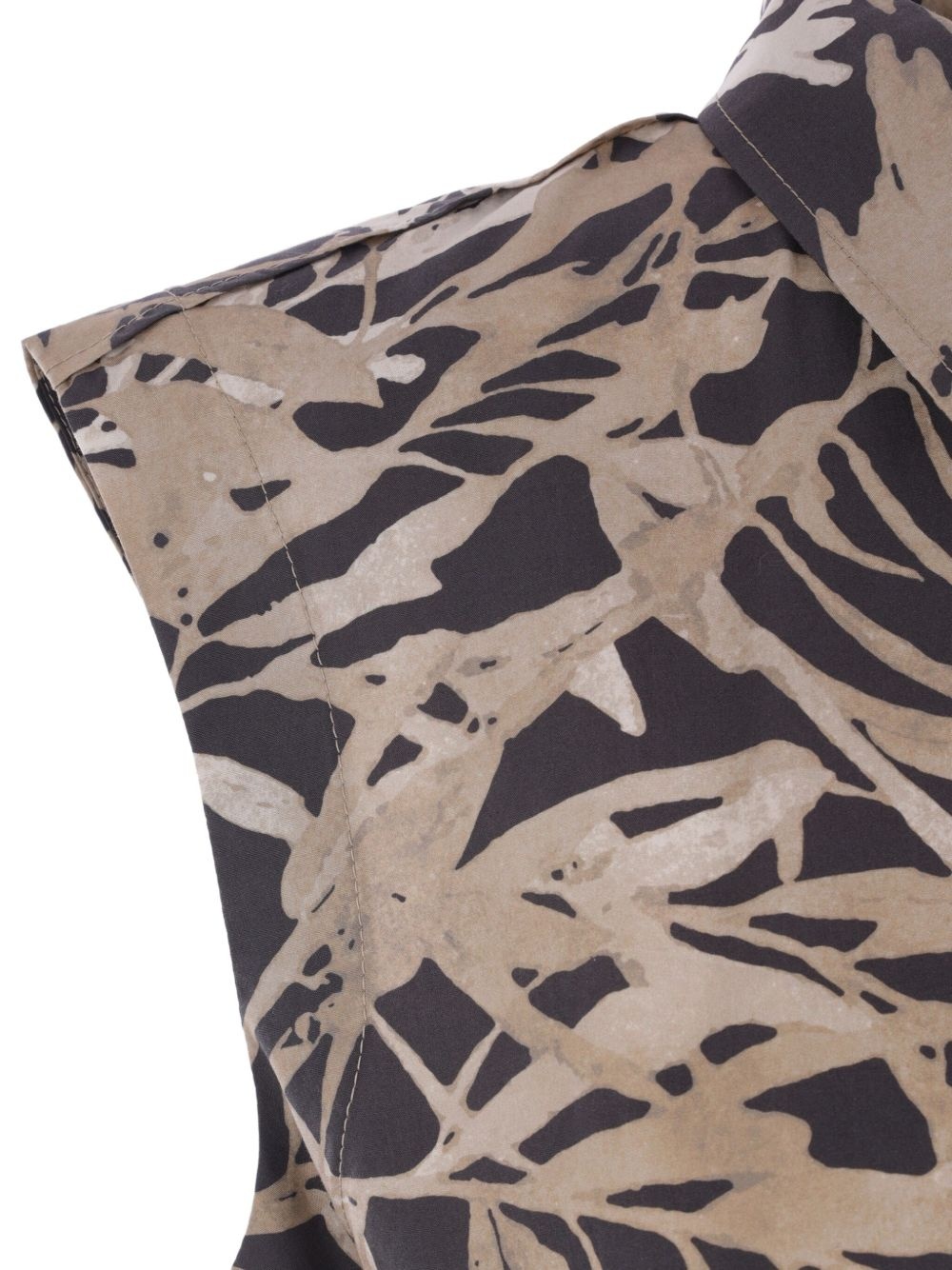 leaf-print sleeveless cotton dress - 3