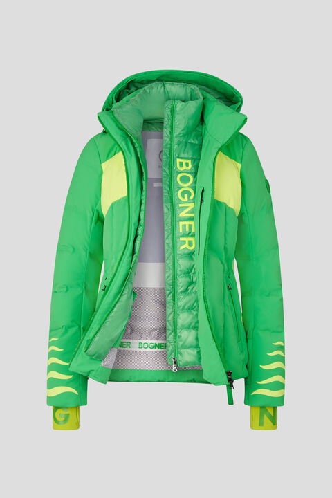 Della Down ski jacket in Green/Yellow - 2