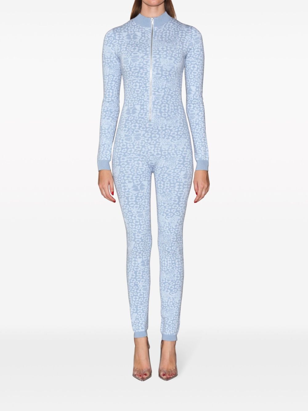 butterfly-jacquard zip-fastening jumpsuit - 2