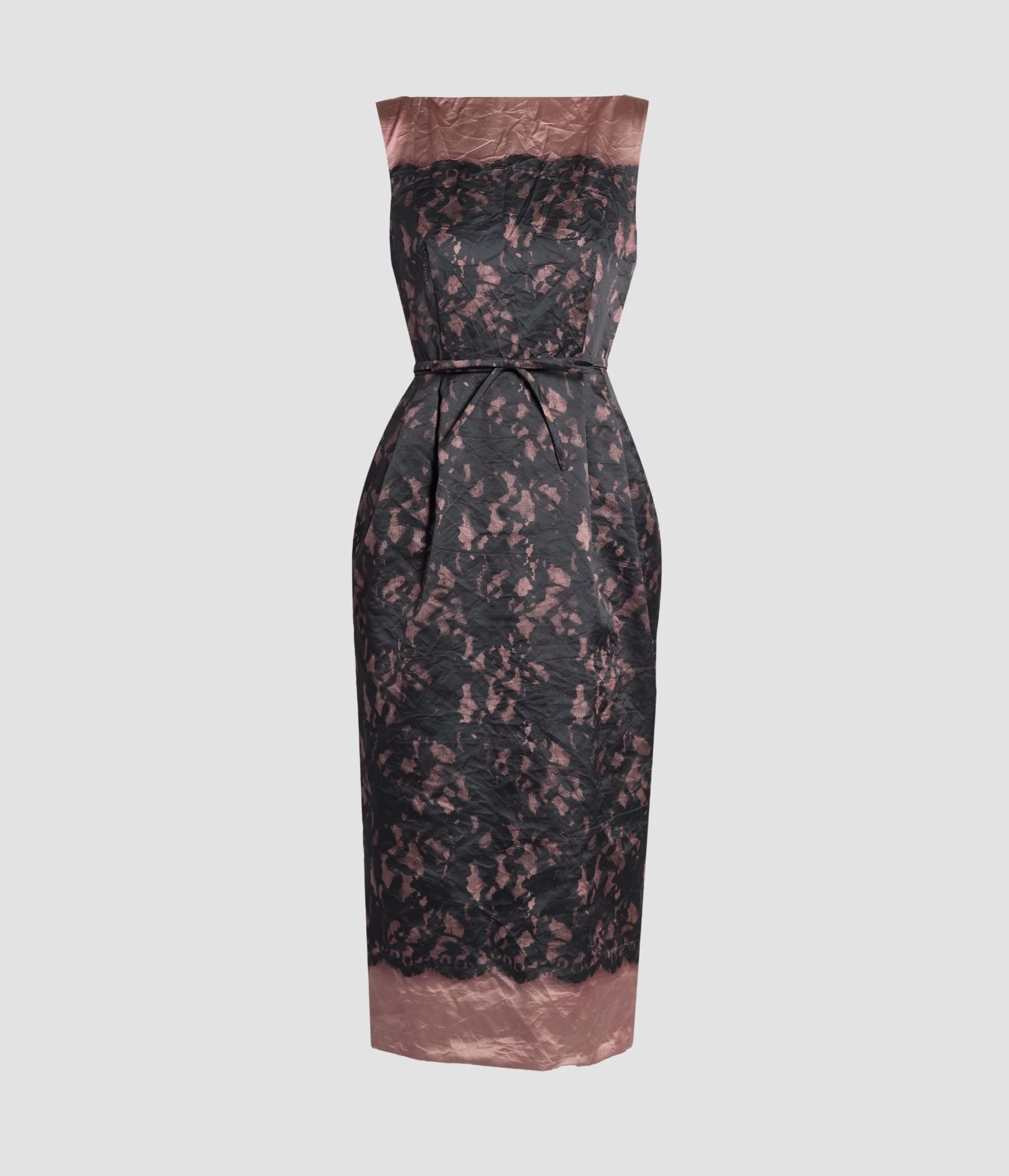 PRINTED TEXTURED SATIN SLEEVELESS MIDI DRESS - 1
