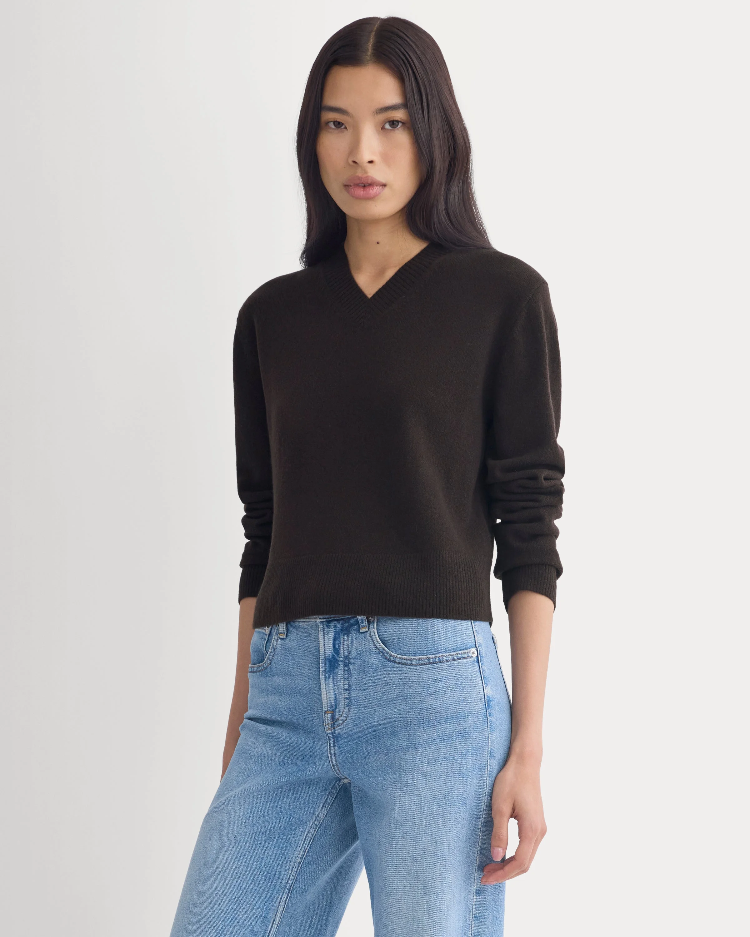 CASHMERE CROPPED HIGH-V SWEATER - 1