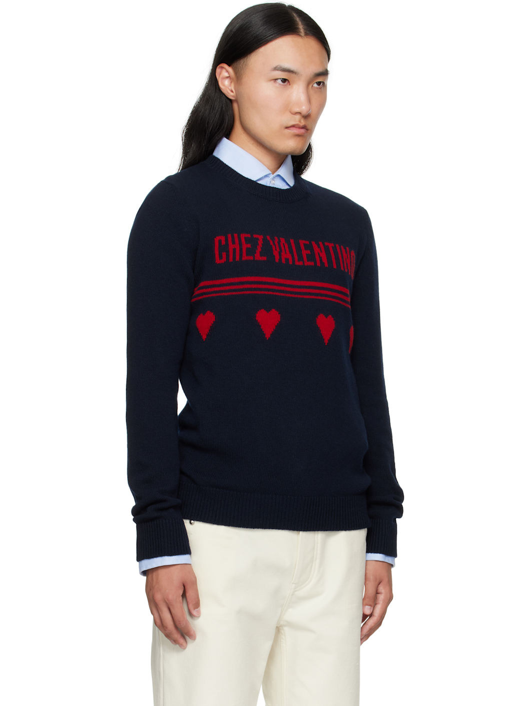 Navy Wool 'Chez Valentino' Sweater - 2