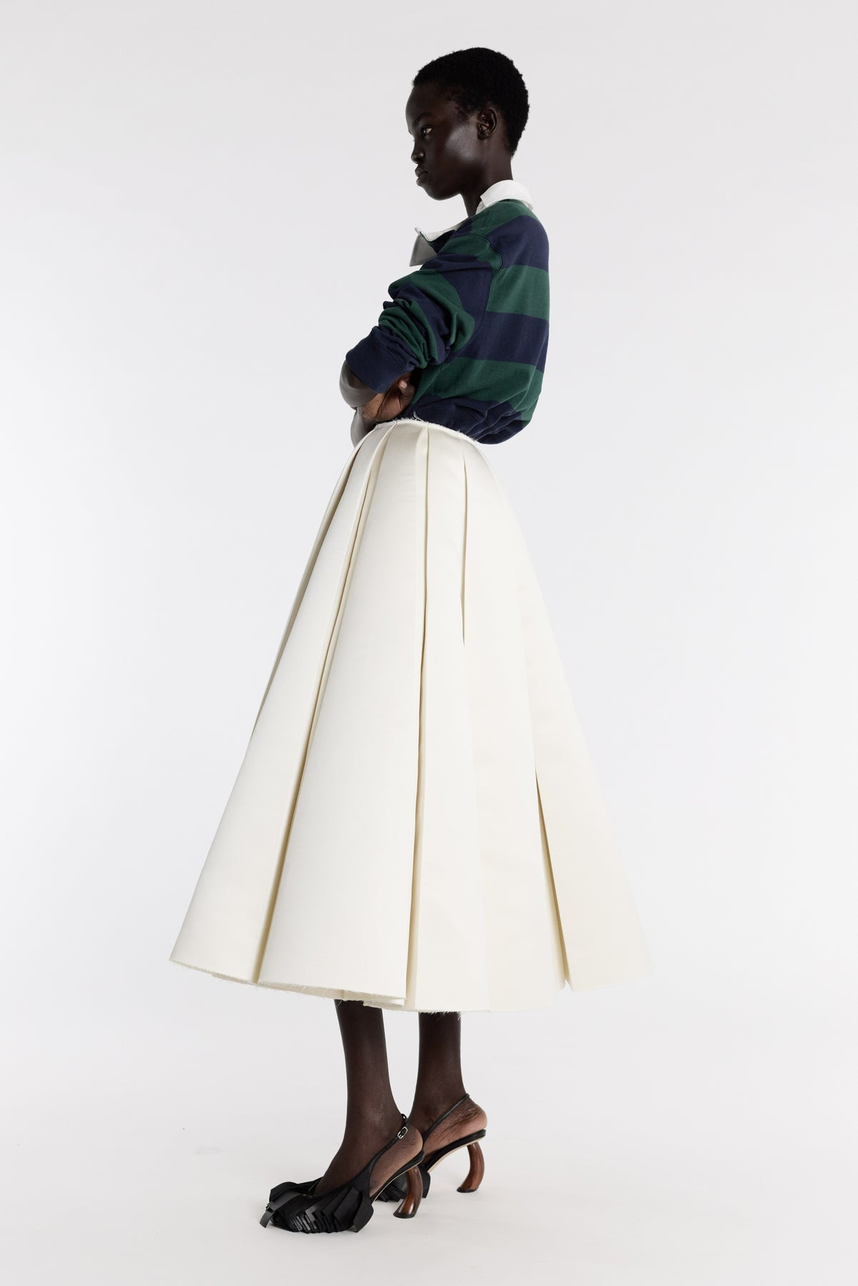SATIN PANELLED SKIRT IVORY - 3