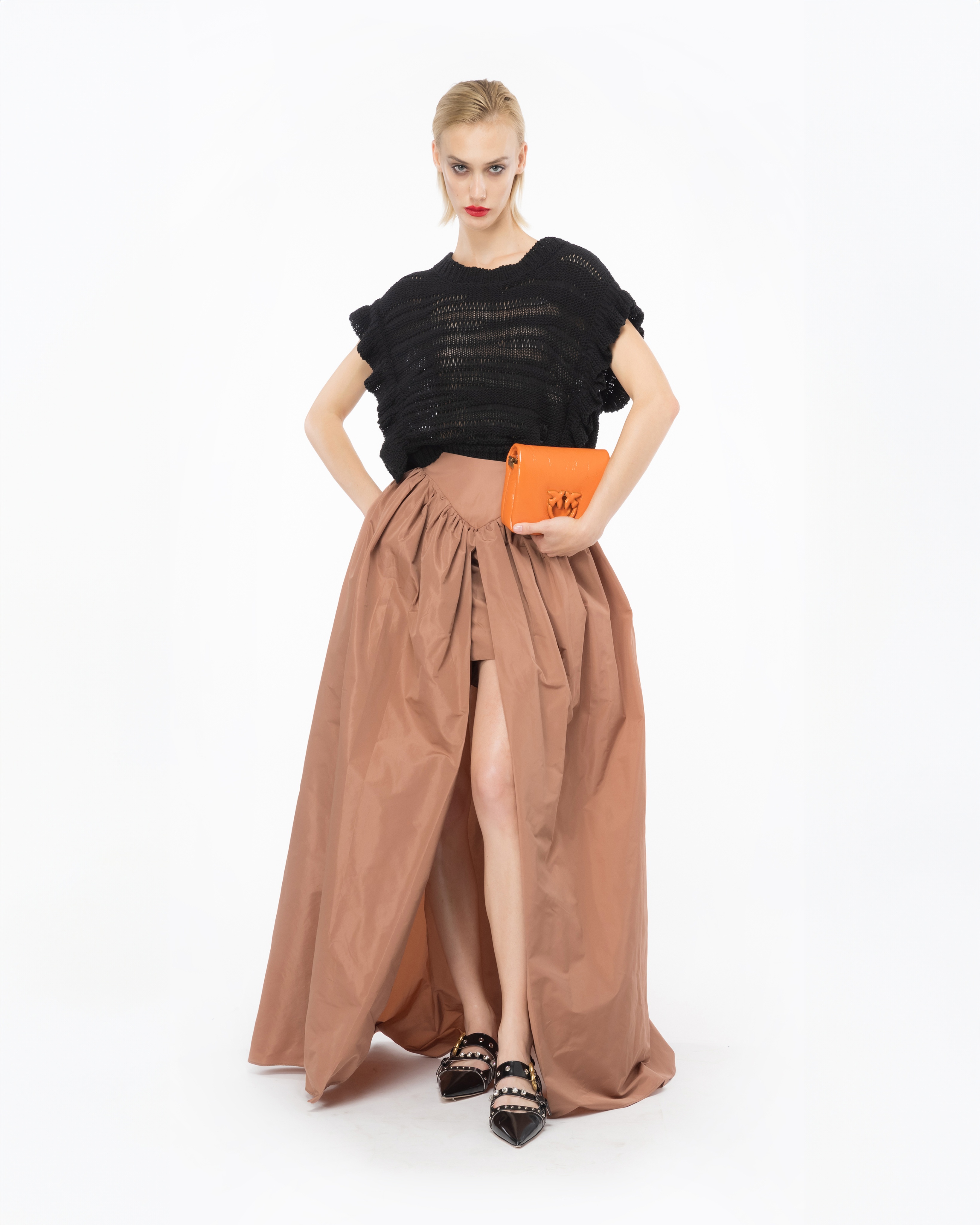 TAFFETA MAXI SKIRT WITH SLIT - 2