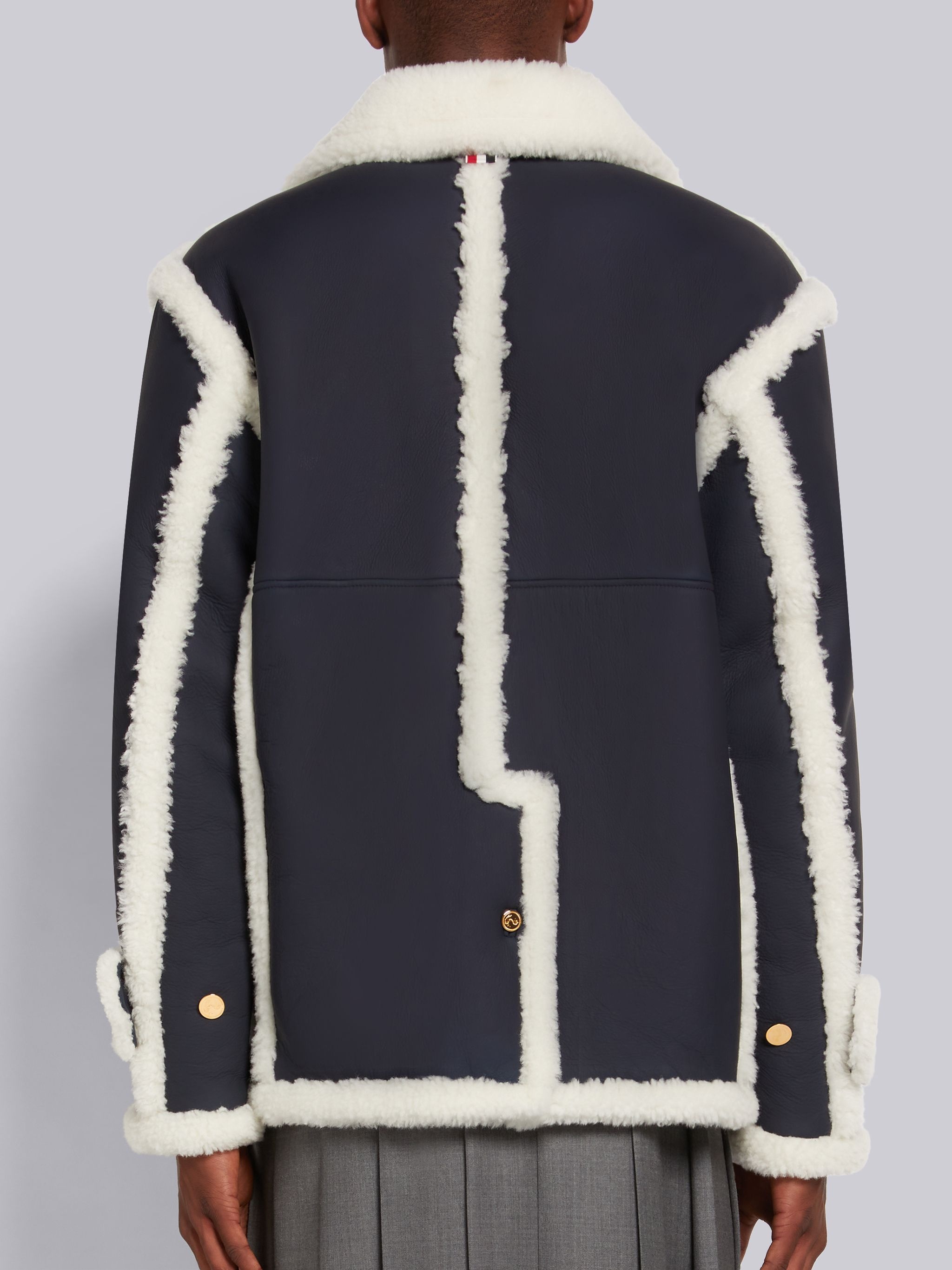 Navy Bicolor Dyed Shearling Peacoat - 3