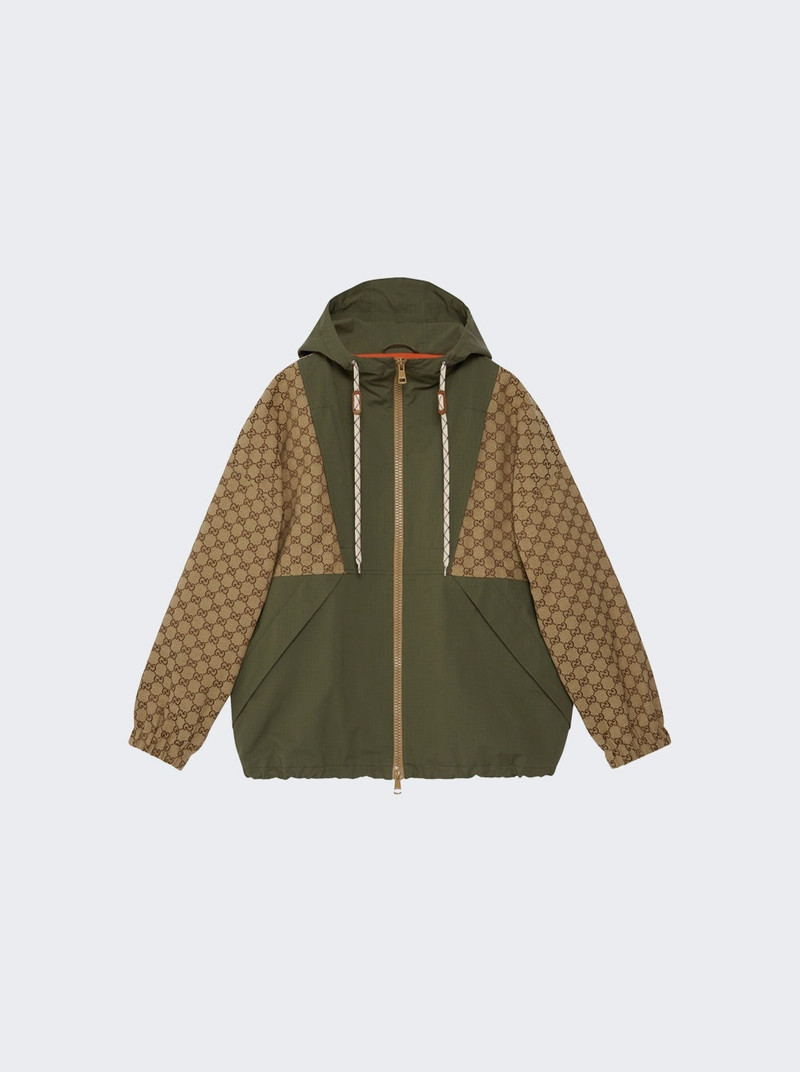 GG Cotton Canvas Zip Jacket Green and Camel - 1