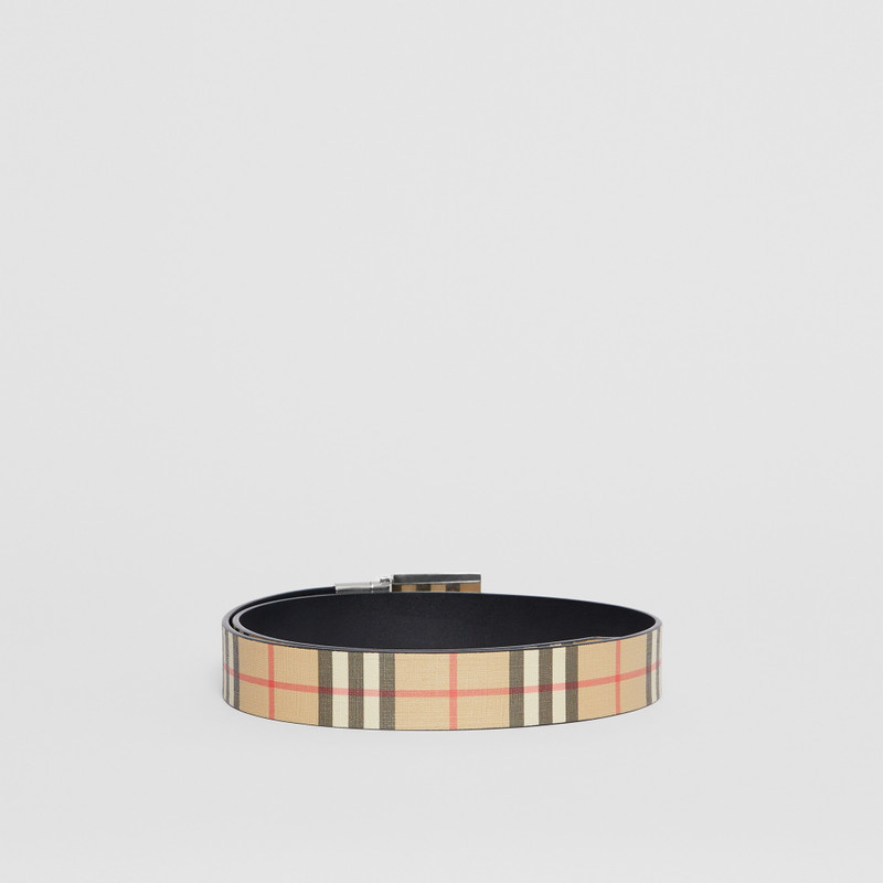 Reversible Plaque Buckle Vintage Check and Leather Belt 5