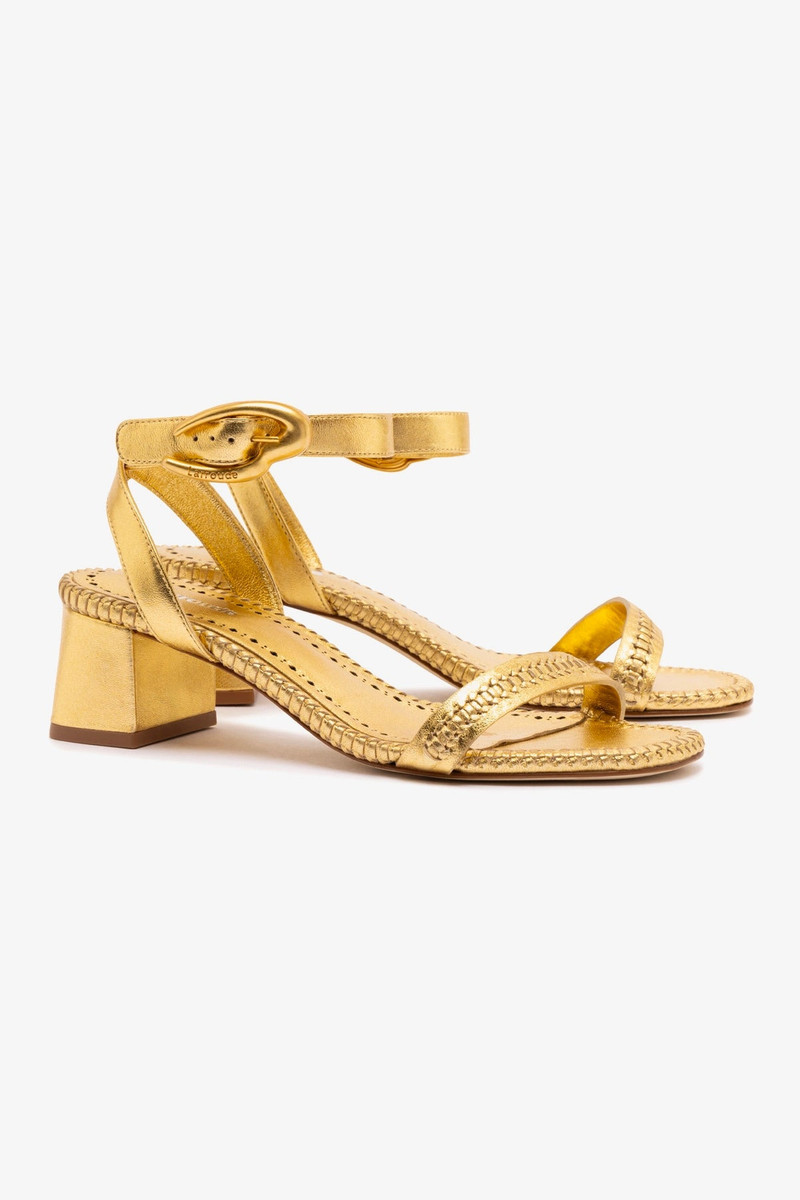 Verona Block Sandal In Gold Metallic Leather 3