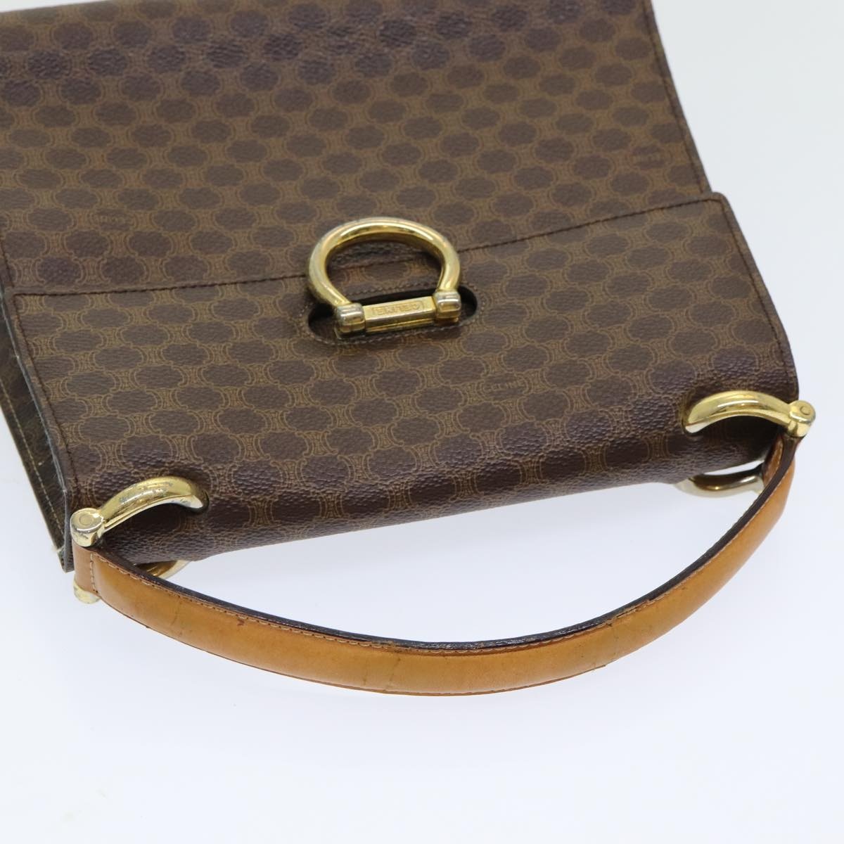 CELINE Macadam Canvas Hand Bag Pvc Leather Brown Gold - 6