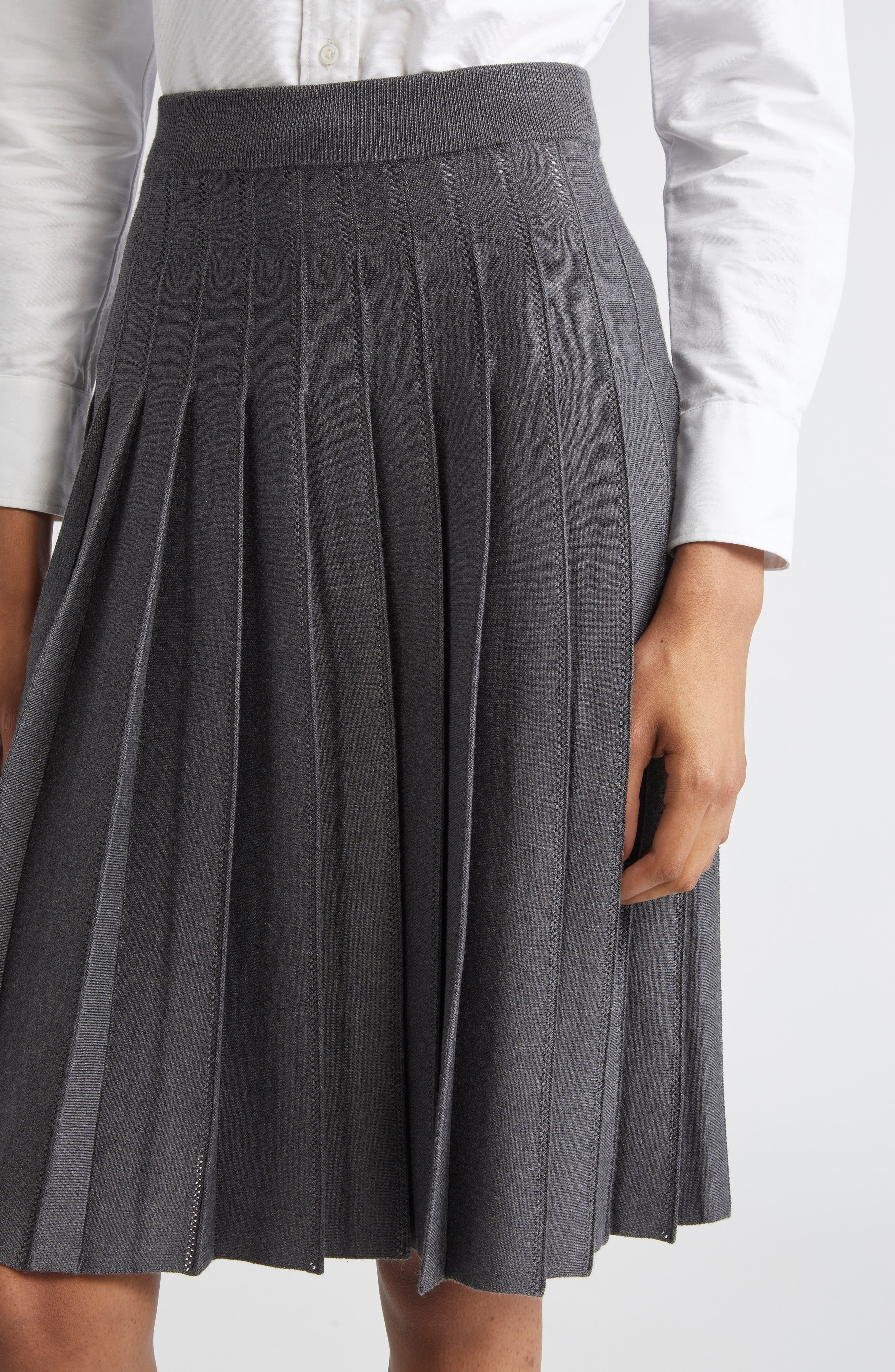 Thom Browne Pointelle Pleated Wool & Silk Skirt in Medium Grey at Nordstrom - 5