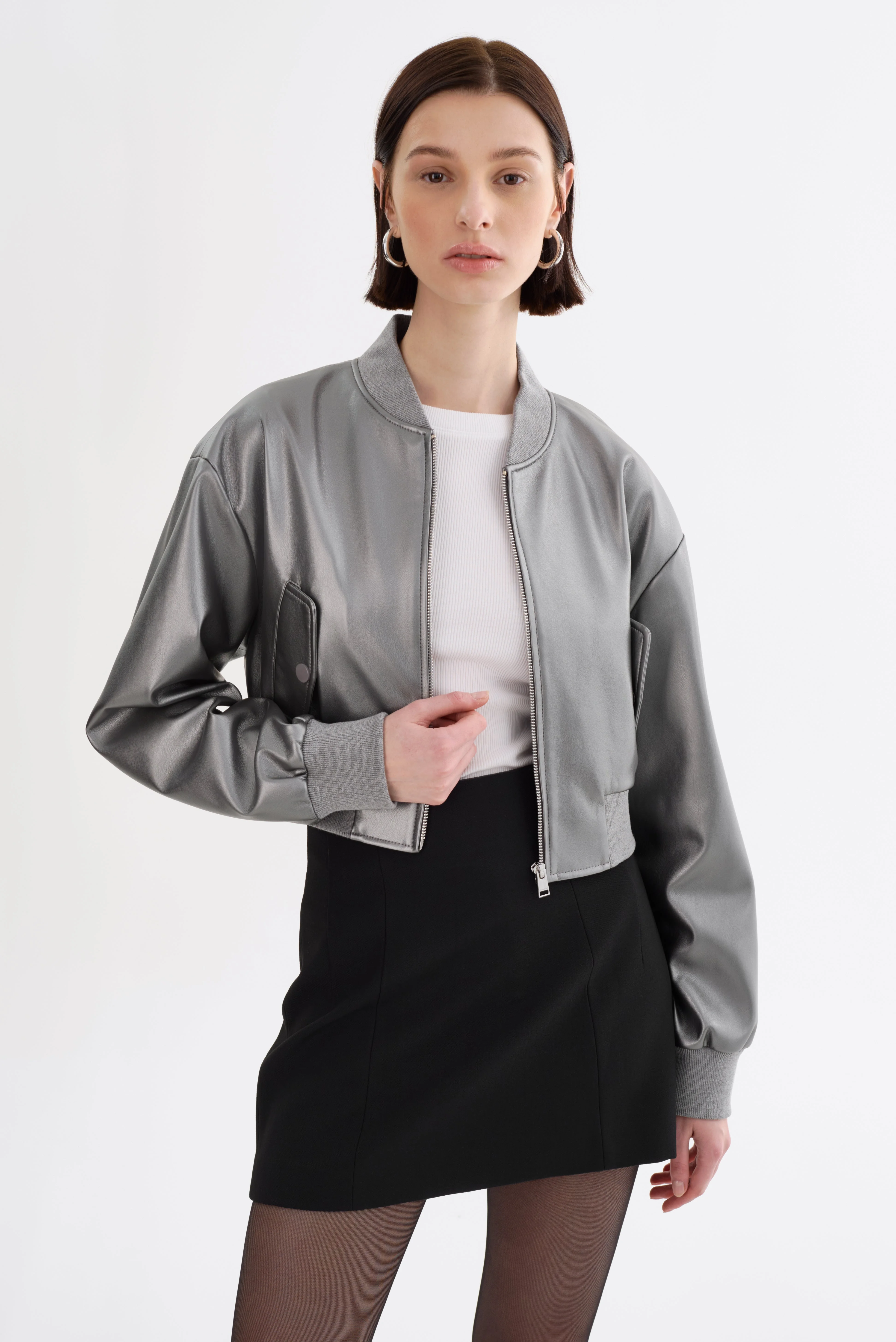 EVELIN | Cropped Faux Leather Bomber Jacket - 1