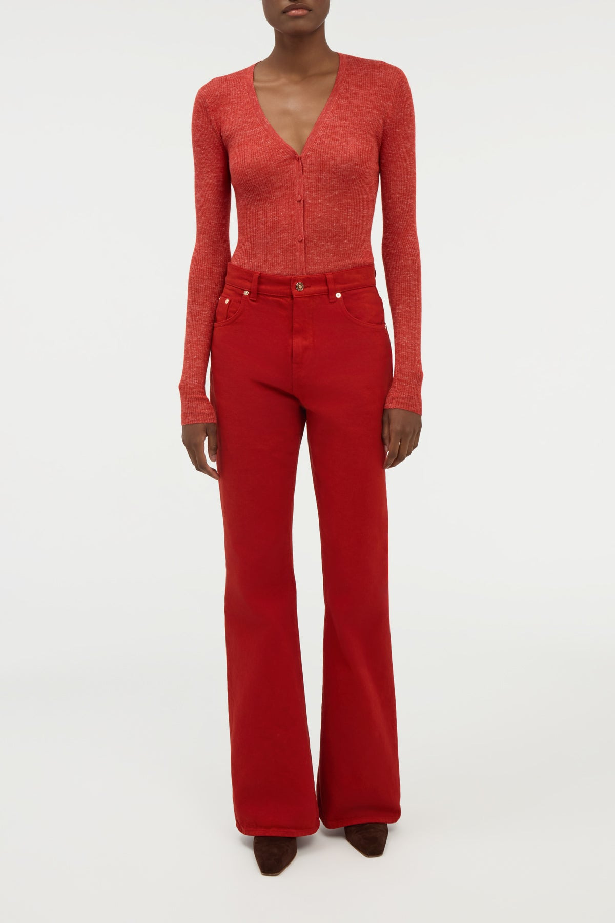 Aiste Knit Cardigan in Antelope Orange Cashmere Silk with Hemp - 3