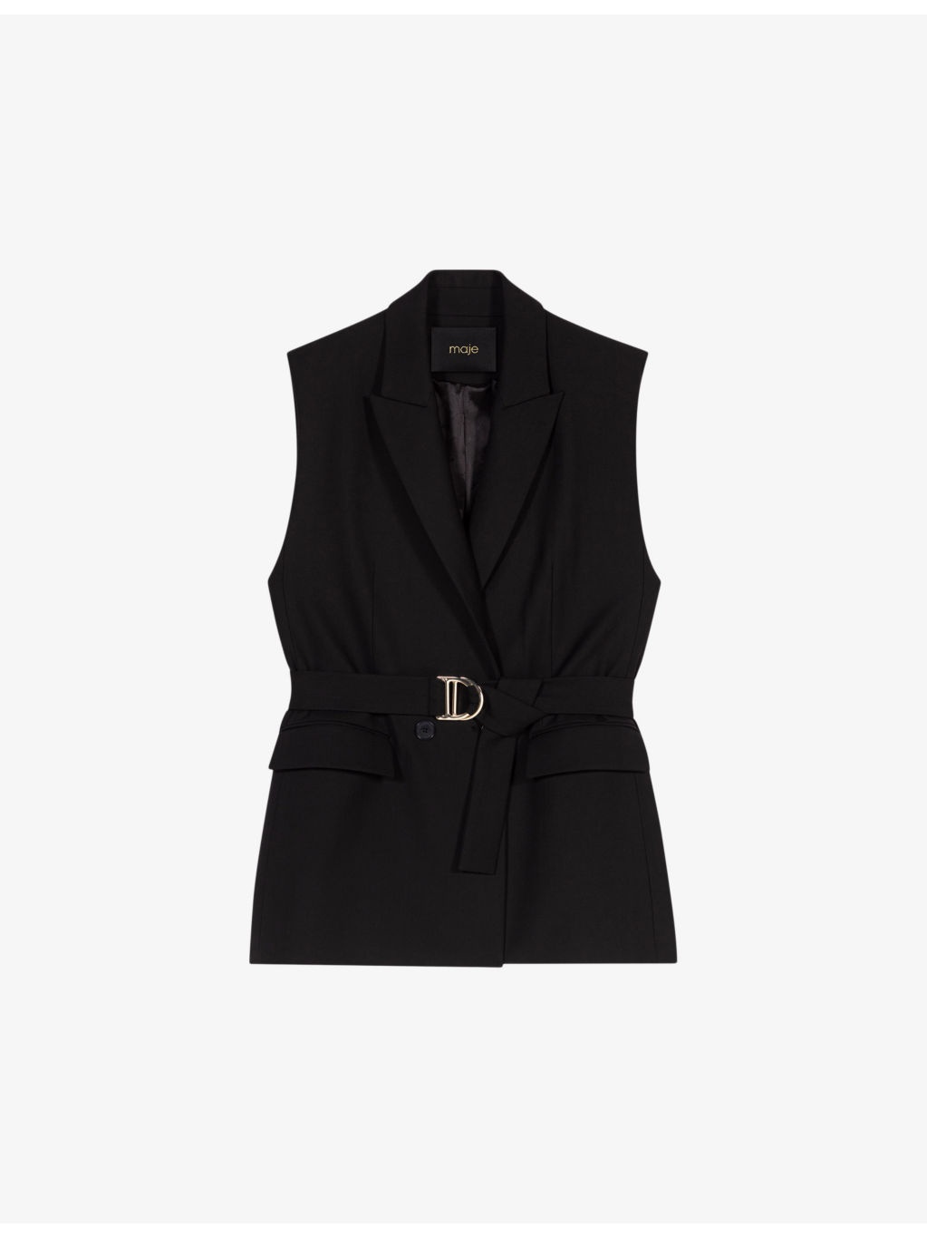 Belted-waist double-breasted sleeveless stretch-woven blazer - 1