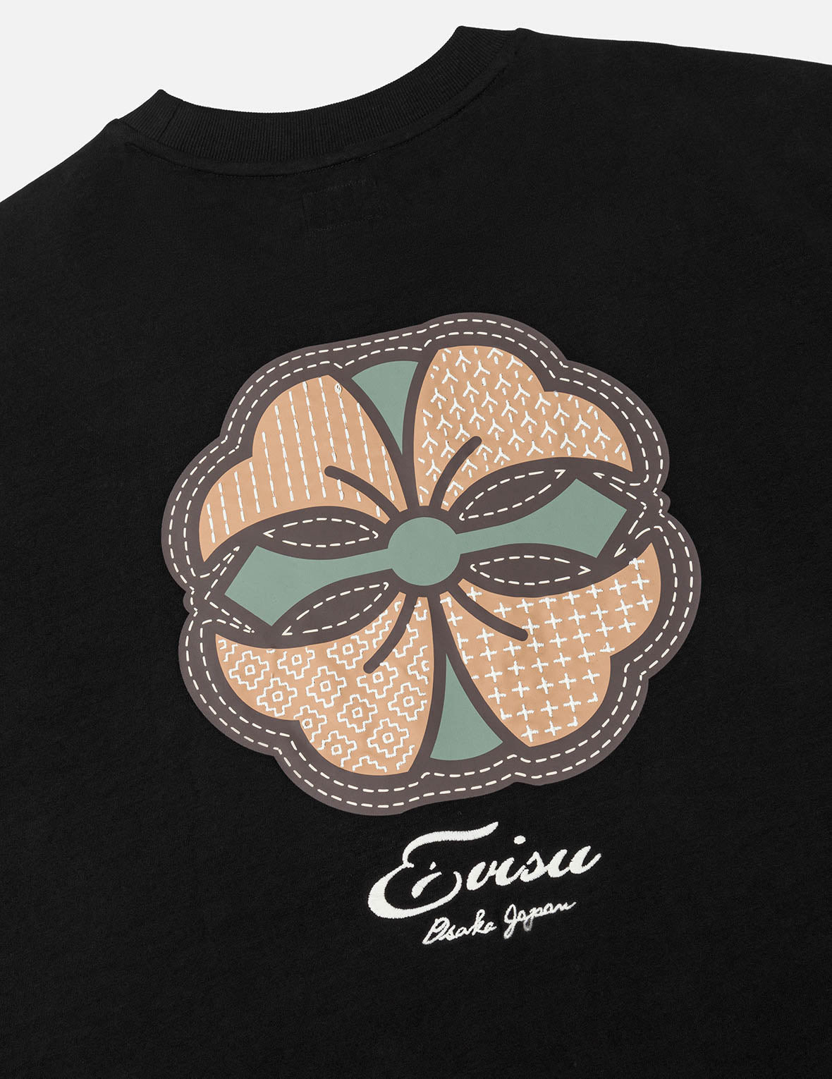 Sashiko-style Kamon Print Fashion Fit 2-in-1 Design Long-sleeve T-shirt - 7