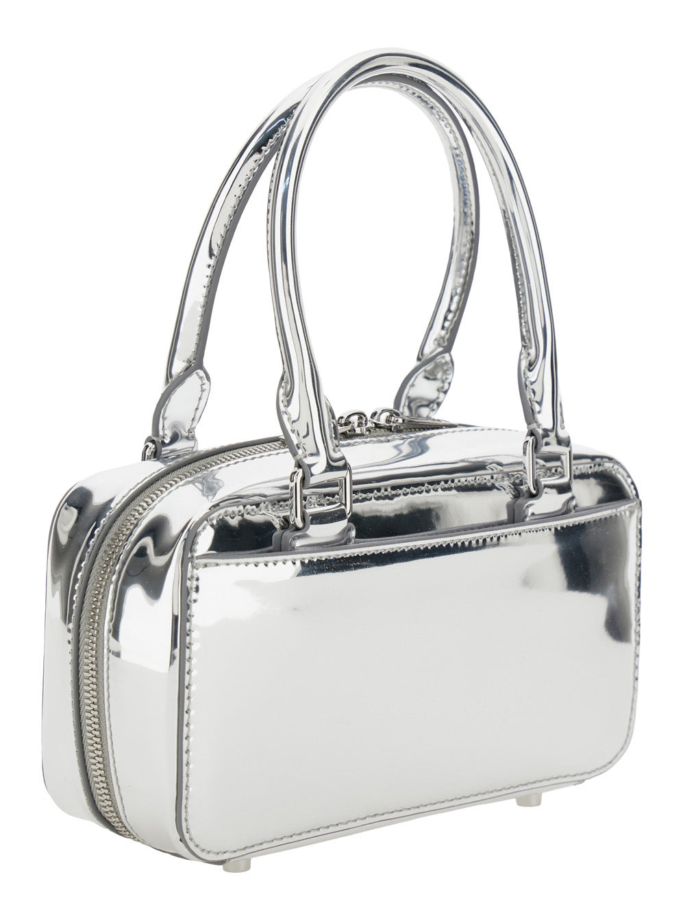 Self-Portrait Women Silver-Colored Handbag With Bows On The Front In Laminated Leather Woman - 3