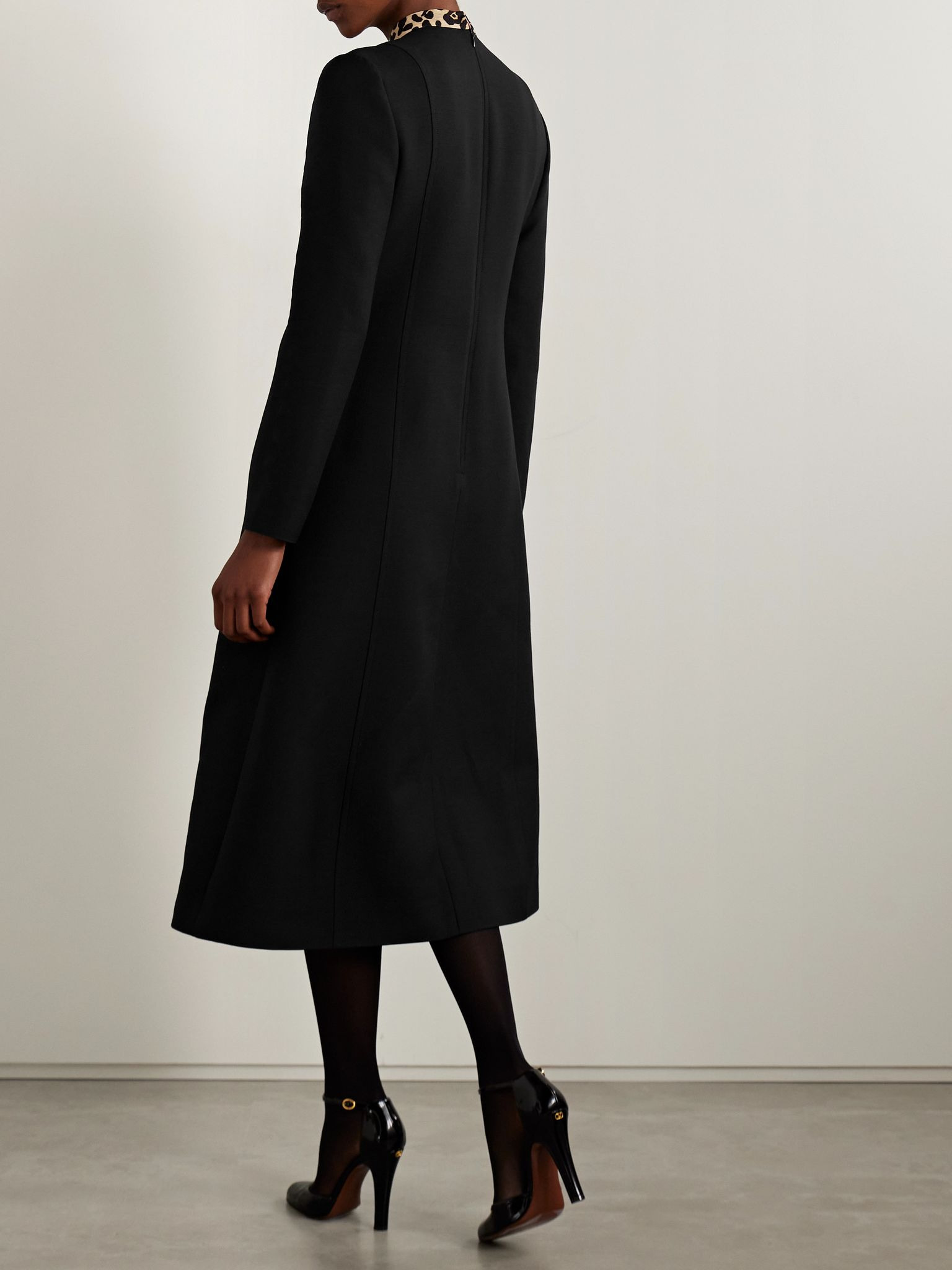 Embellished leopard-print wool and silk-blend midi dress Black - 3