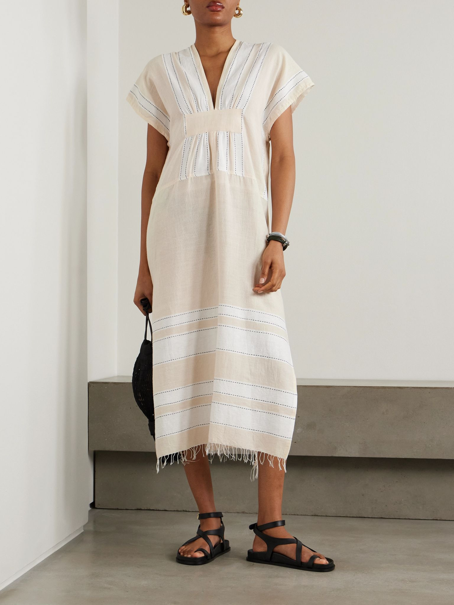 Gasira striped cotton-blend maxi dress Cream - 2