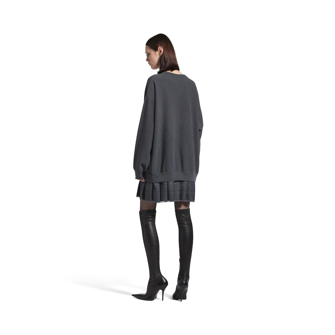 Women's Layered Sweater Dress in Heather Grey - 4