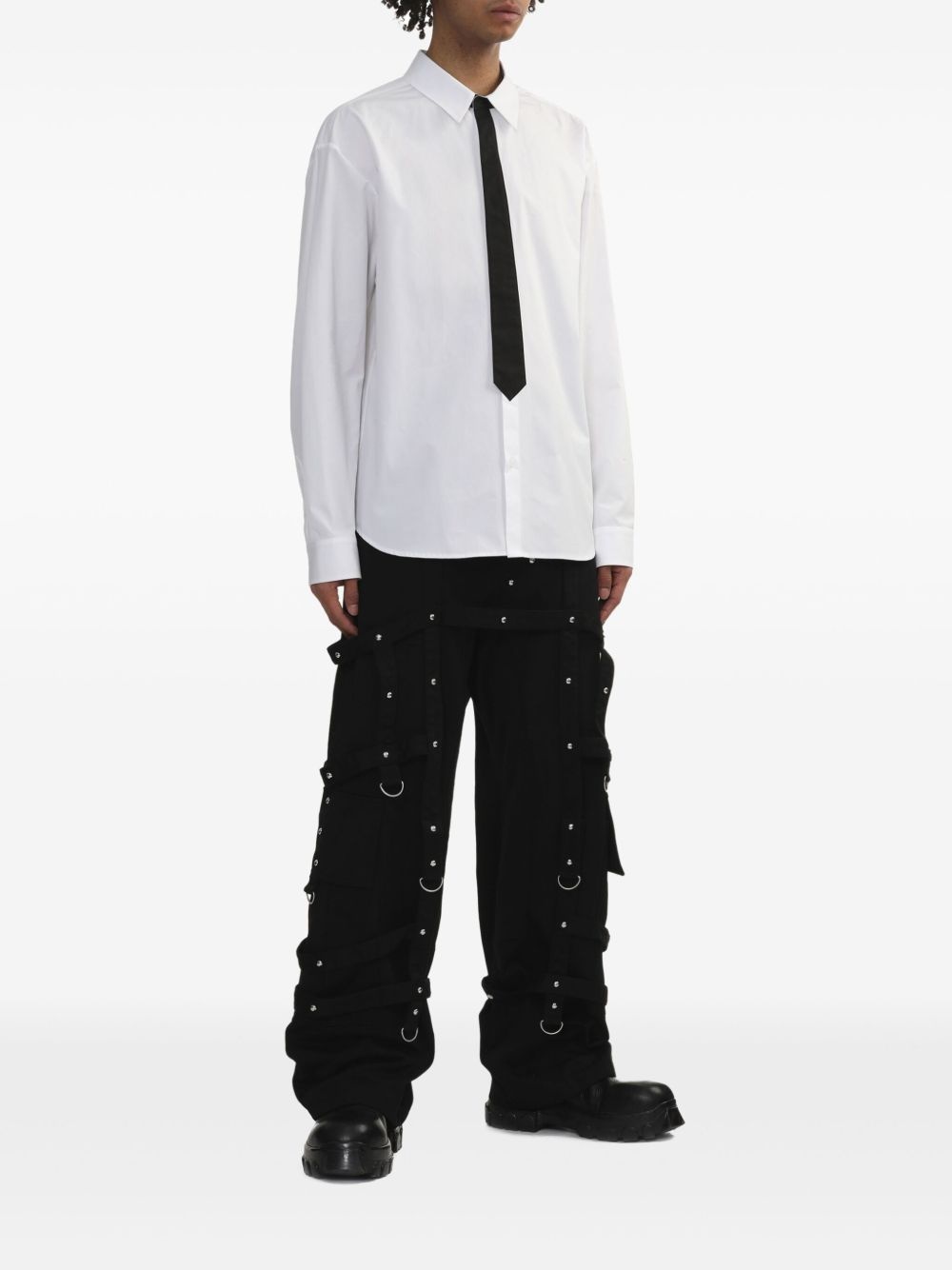 necktie-detail cotton shirt - 2