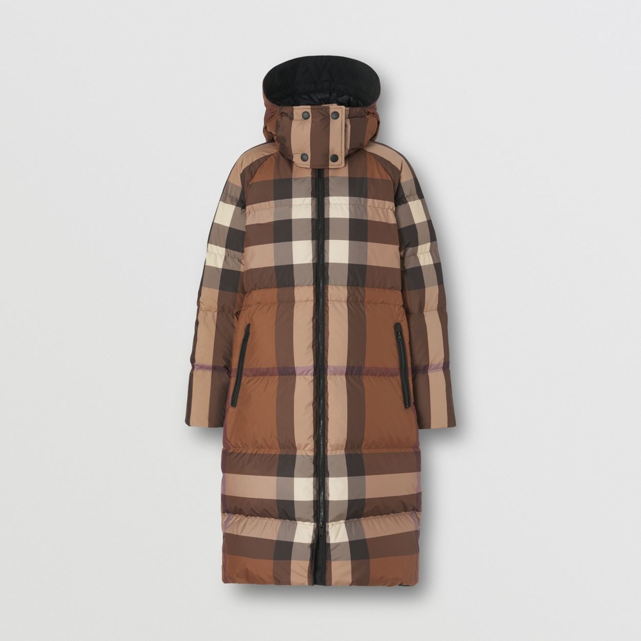 Detachable Hood Check Puffer Coat - 1