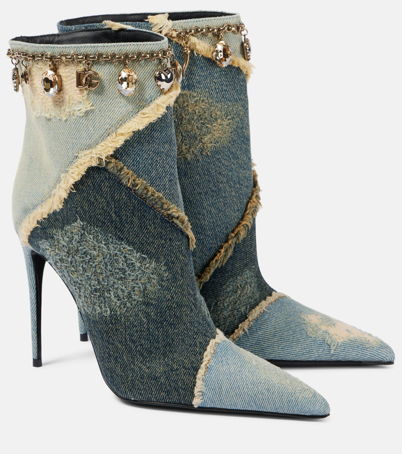 Embellished denim ankle boots - 1