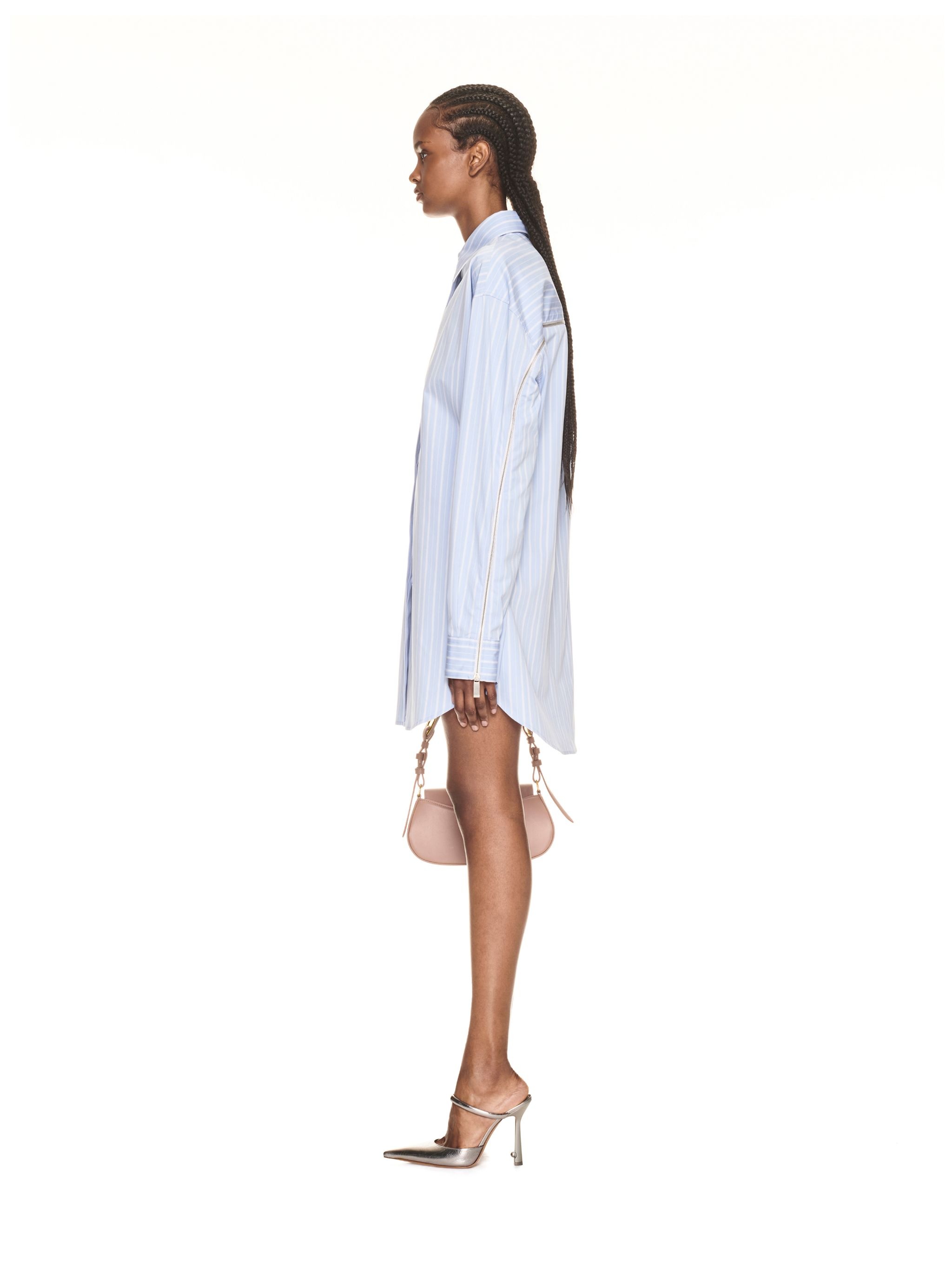 Stripe Poplin Round Zip Shirt Light Blue - 3