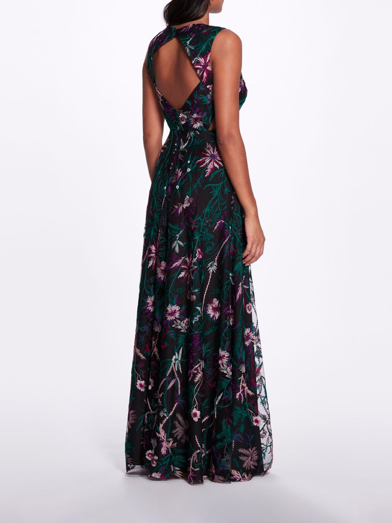 Marchesa KEYHOLE BACK FLORAL GOWN outlook