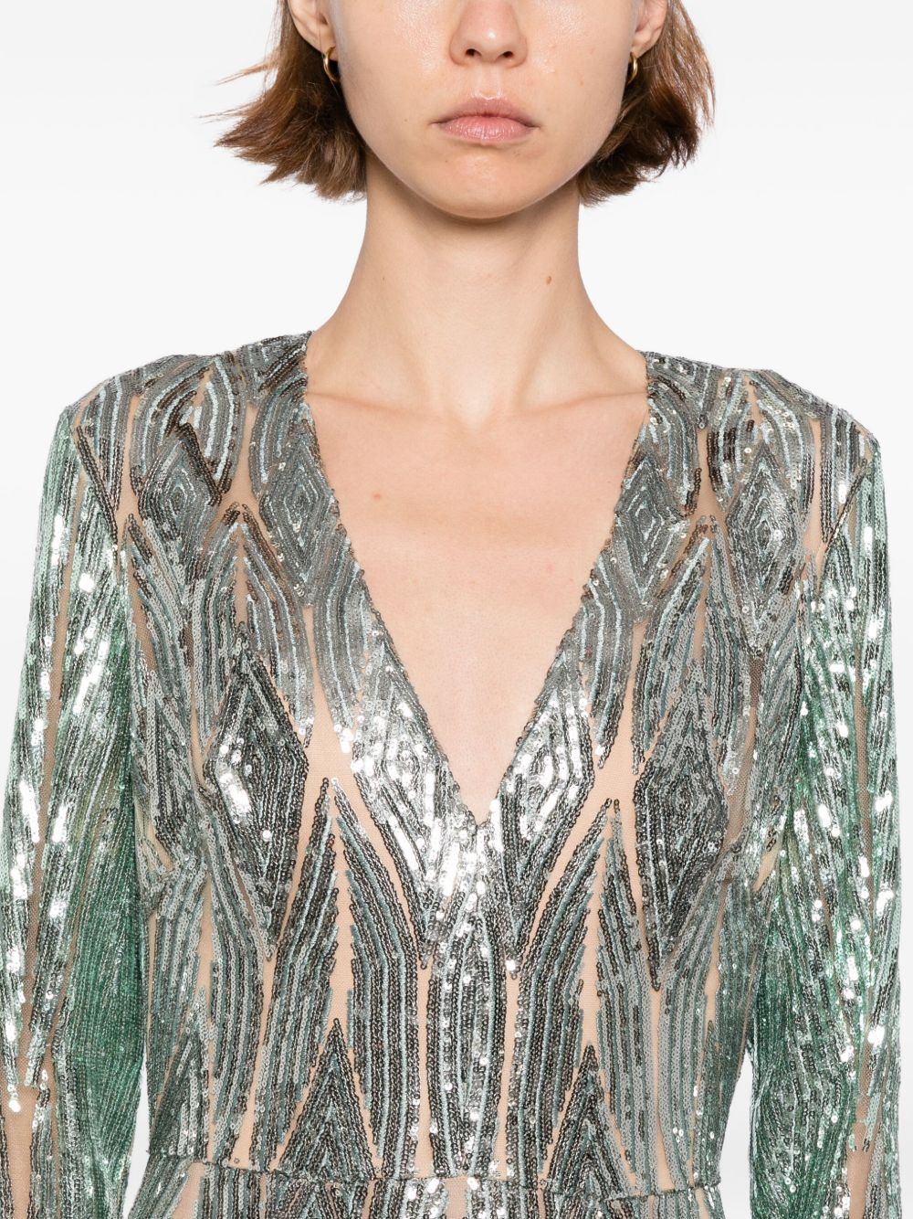 embroidered tulle long dress - 5