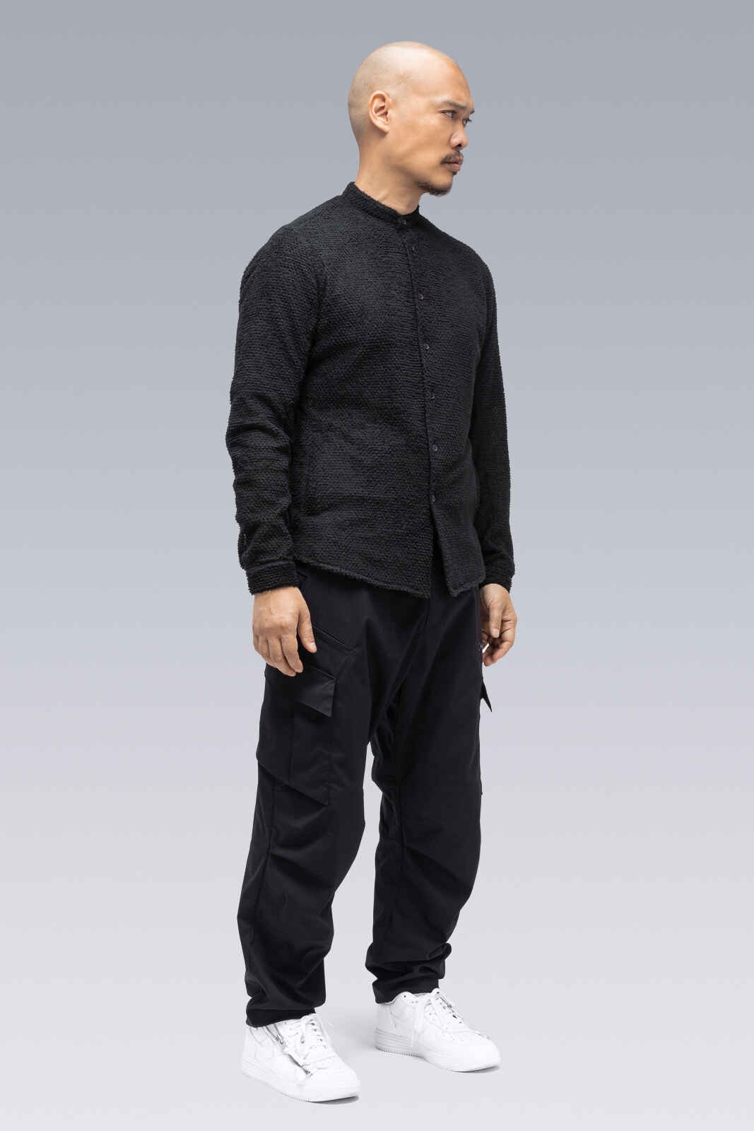 LA6B-AD Lofted Knit Fiber Long Sleeve Shirt Black - 2