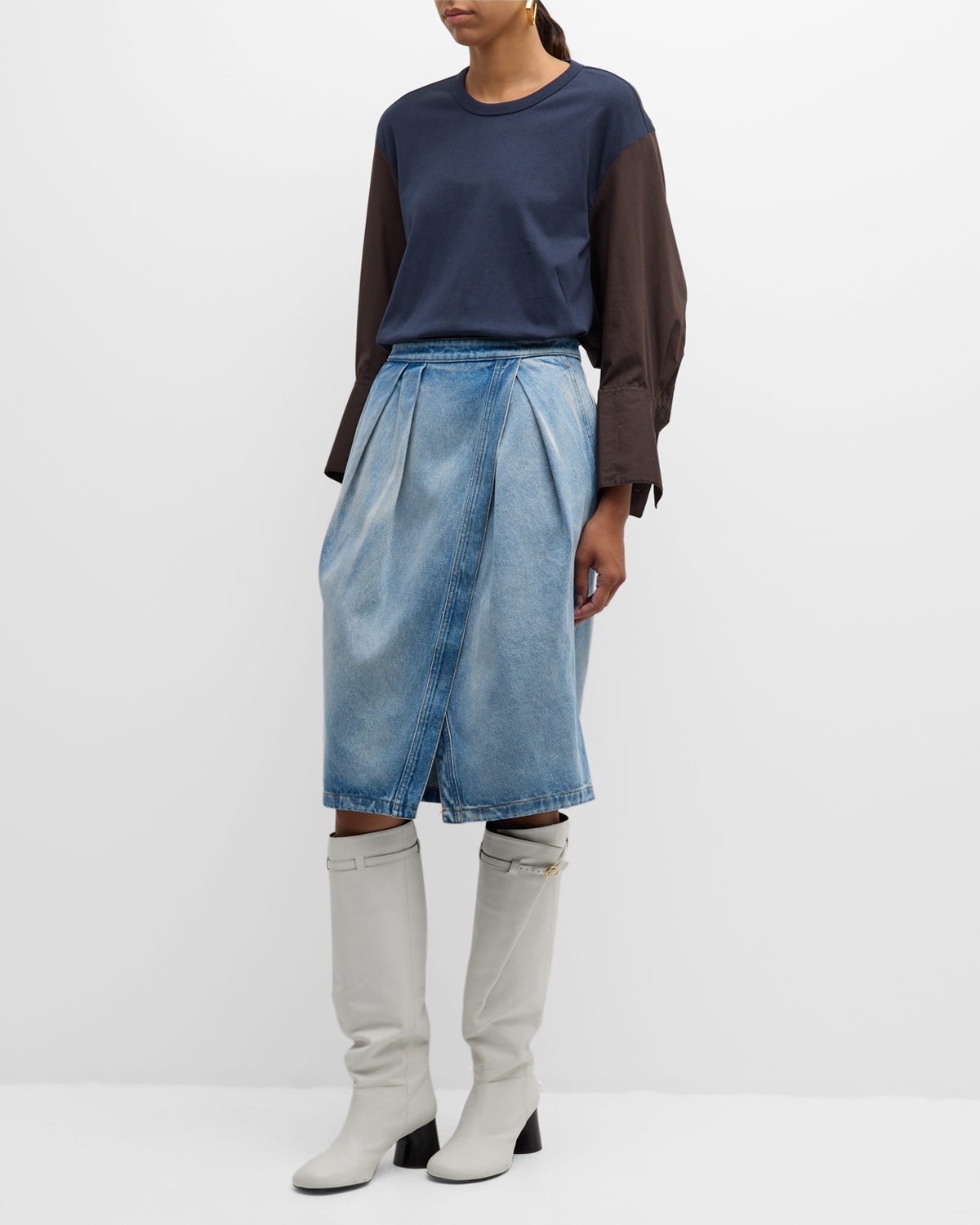 Solade Pleated Denim Wrap Skirt - 3