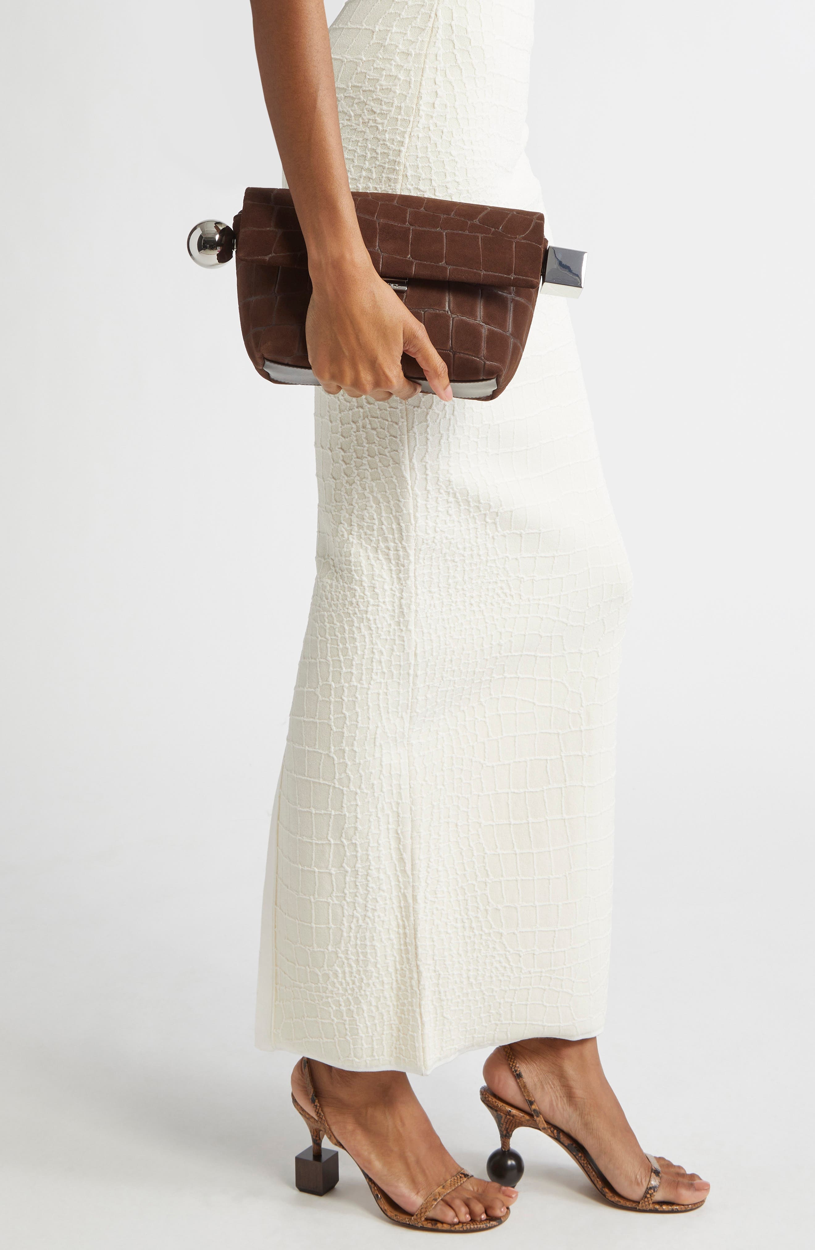 Jacquemus Le Rond Carré Croc Embossed Leather Shoulder Bag in Dark Brown 880 at Nordstrom - 3