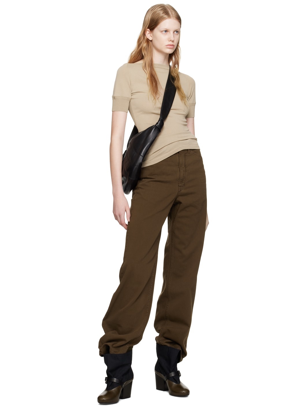 Taupe Darted Fitted T-Shirt - 5